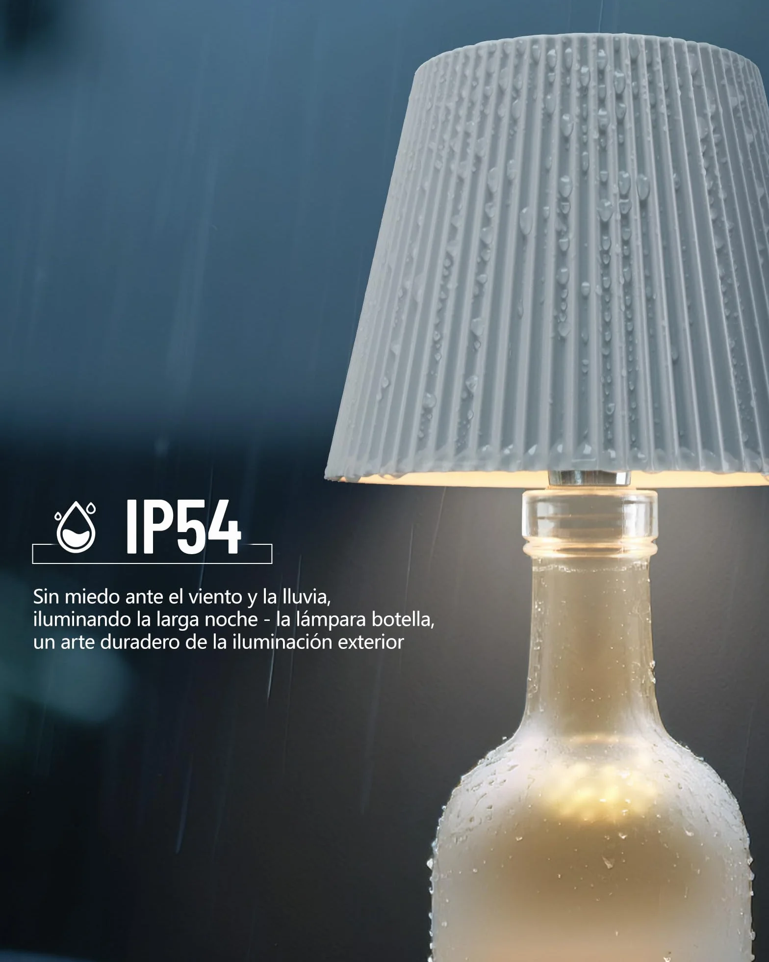 Lámpara Botella LED Blanca Recargable USB-C IP54 3 Tonos Regulables sin Cable