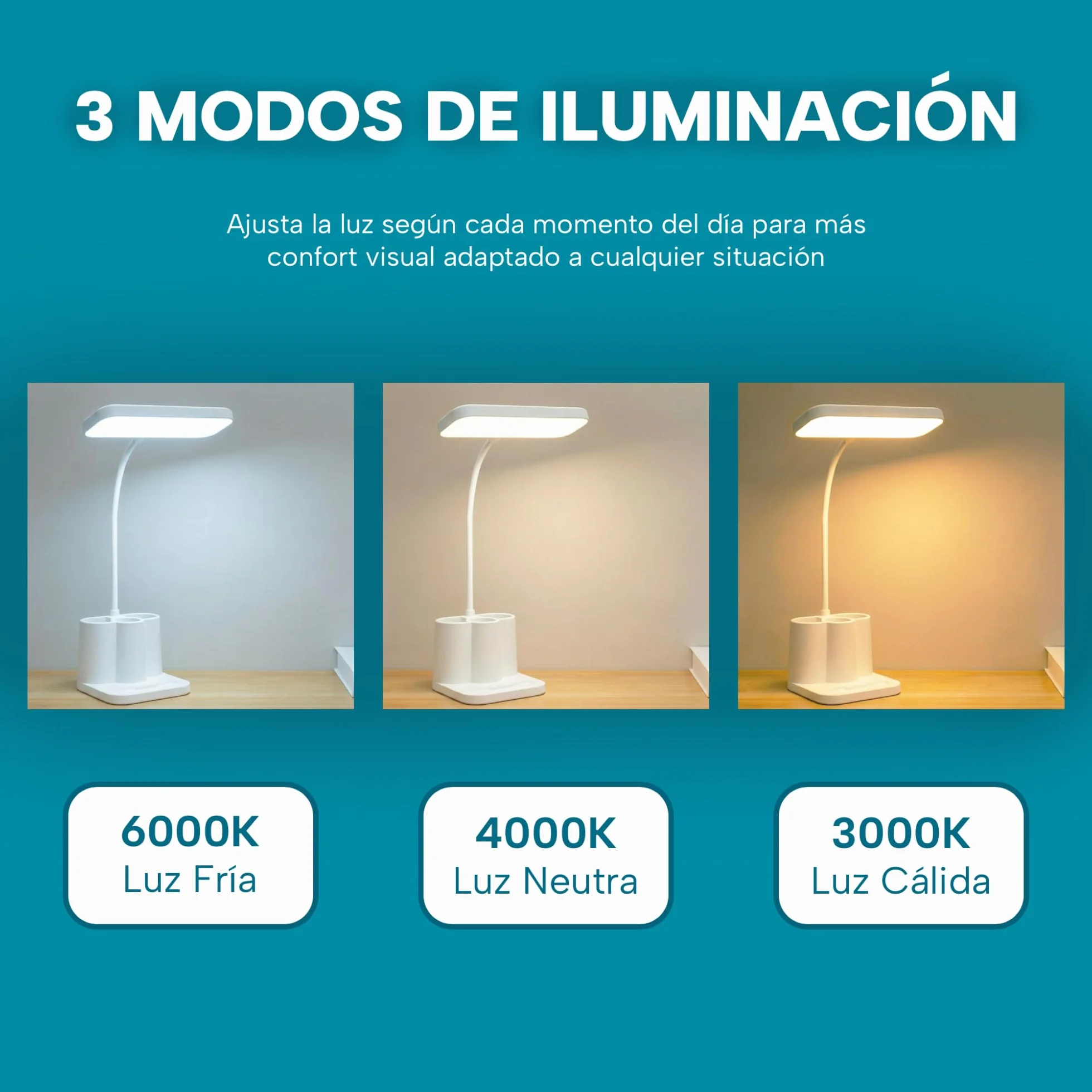 Flexo LED de Escritorio Antifatiga Ocular, Lámpara con 3 Modos de Luz y 8 Niveles de Brillo, Plegable Cuello de Cisne 360°
