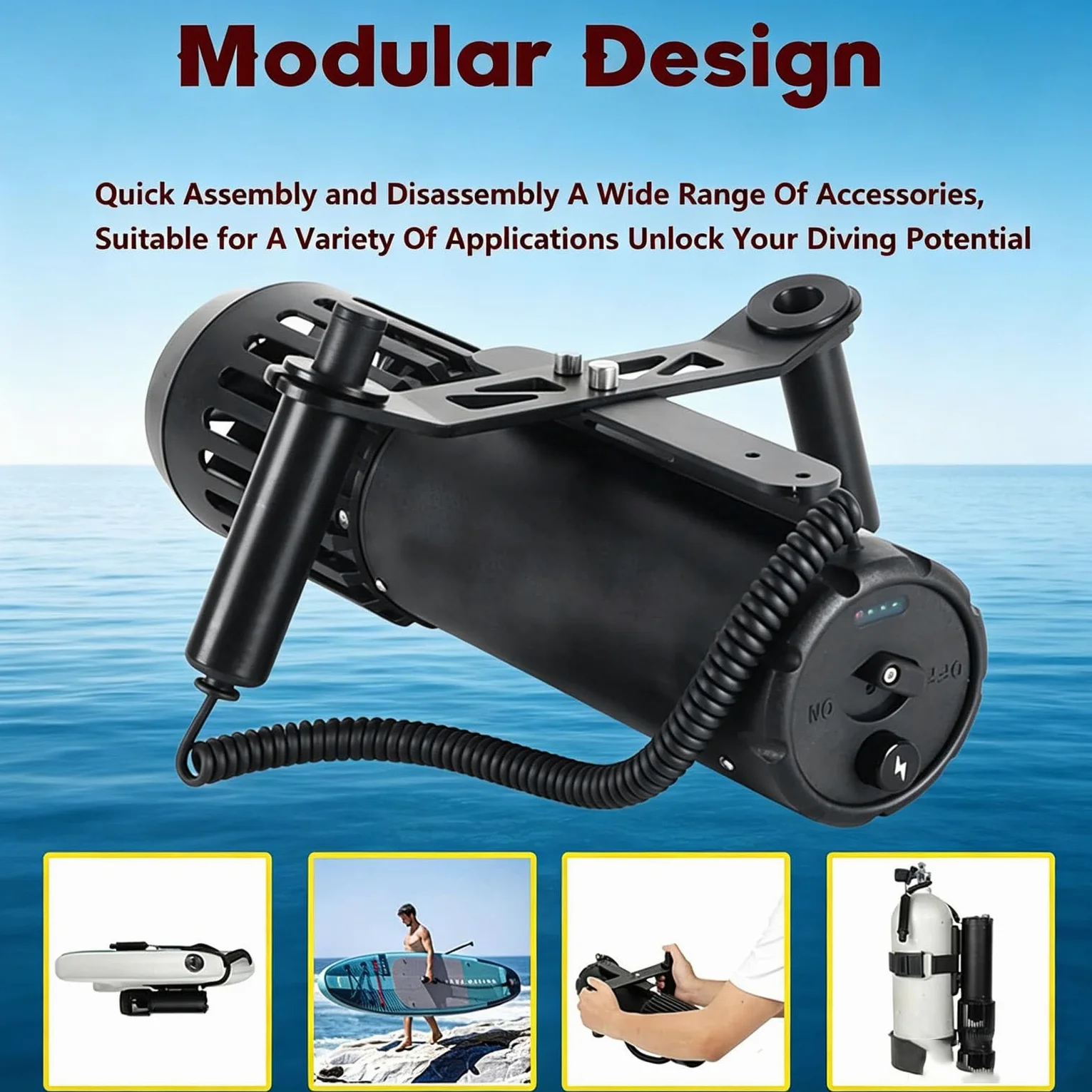 Scooter de Buceo 7000mAh 700W, Scooter Submarino para Adultos hasta 30 m de Profundidad 6,4 km/h, hélice eléctrica subacuática para Snorkel y Buceo WithPaddles