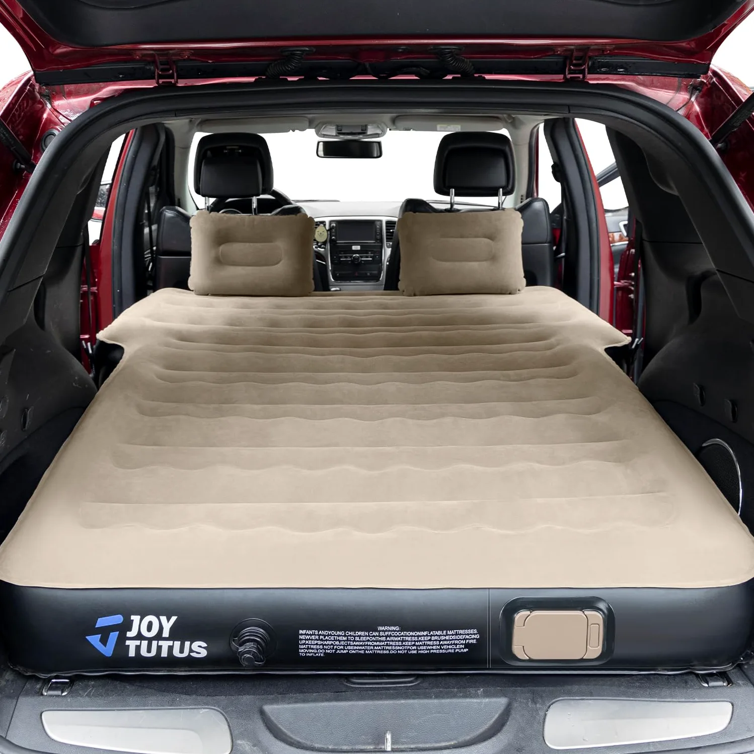 JOYTUTUS Colchón inflable SUV para acampar al aire libre, flocado suave y superficie Oxford extragruesa, colchón de aire para SUV, cama de campamento con bomba de aire integrada mejorada, 2 almohadas