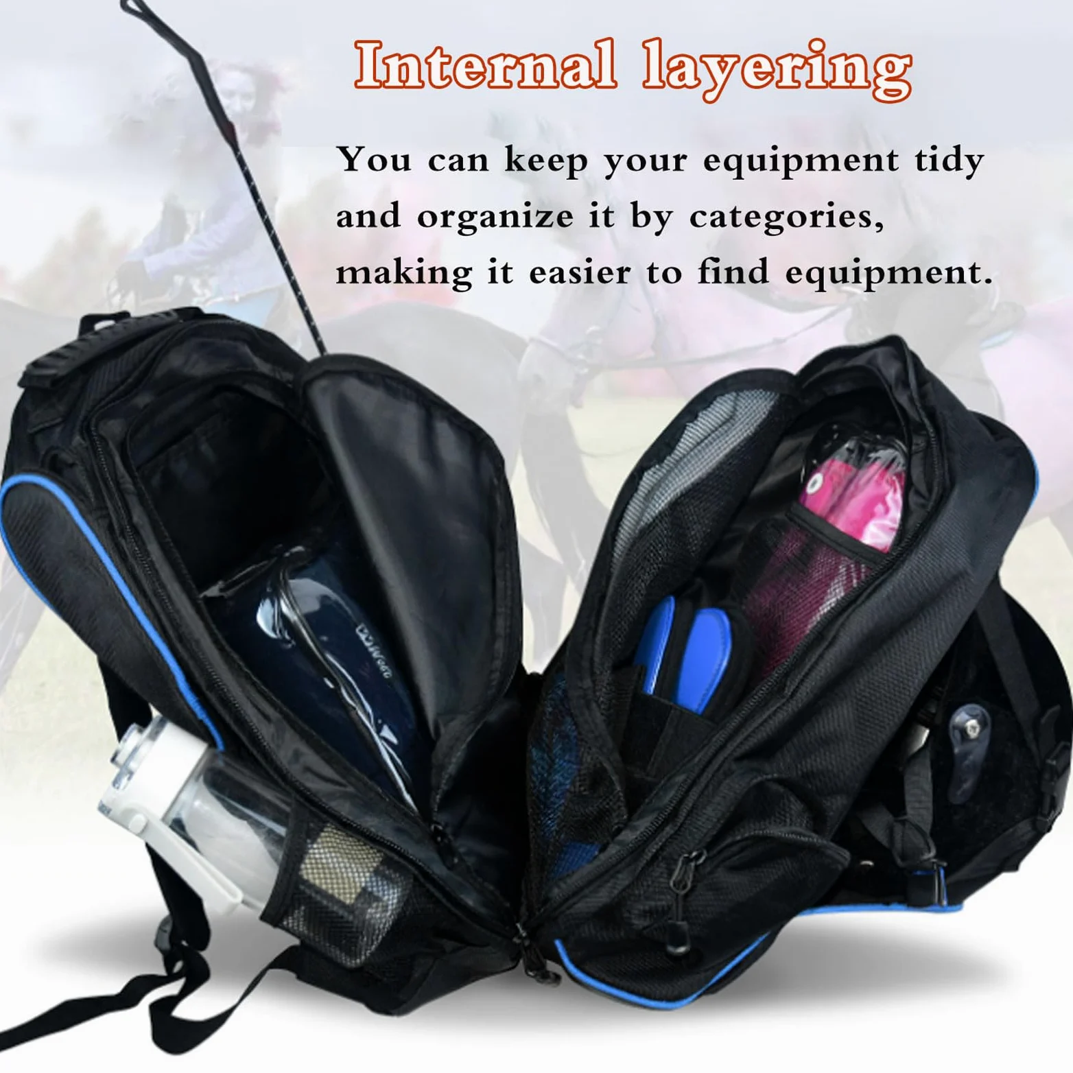 Mochila Ecuestre,Mochila para Botas de equitación con Compartimento,Bolsa de Montar,Fácil de Llevar,Double The Comfort,Suficiente Espacio,Adecuado para Montar a Caballo.