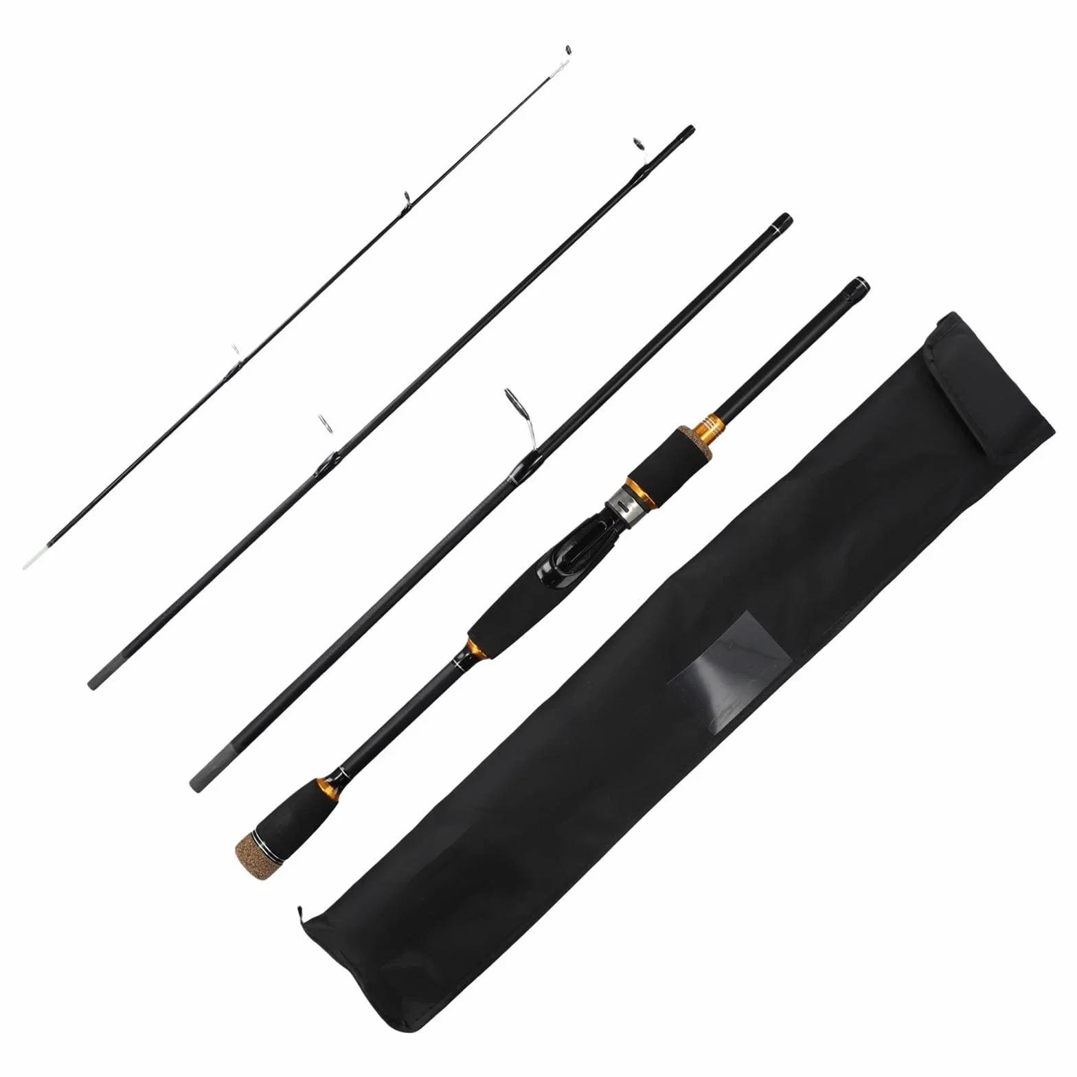 Honseadek Caña de pescar de fibra de carbono de 1,8/2,1 m, acción ML, diseño de viaje de 4 secciones, plegado de 46 cm, agarre de EVA, anillos guía antibobinado, capacidad de carga de 2500 g