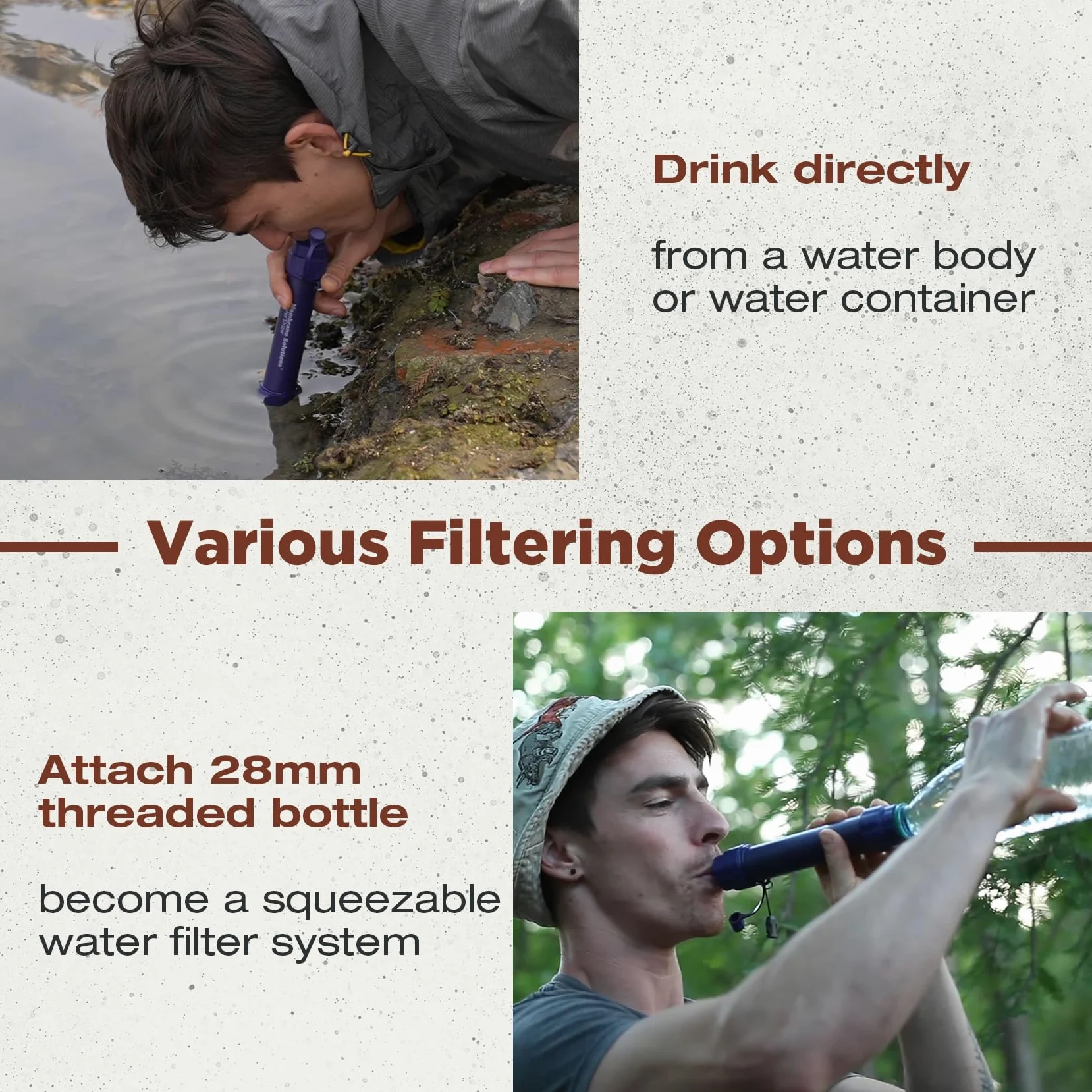 Membrane Solutions Filtro de agua WS02, filtro de agua portátil desmontable de 4 etapas de 0,1 micras para camping, purificador de agua de 5,000 L, equipo de supervivencia y equipo para senderismo,