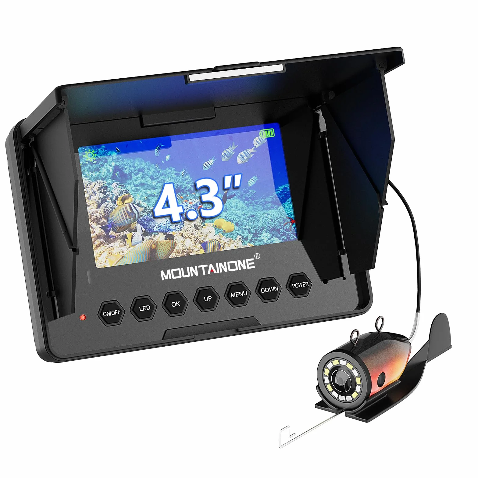 Fishfinder con Pantalla IPS de 4,3” Cámara de Pesca Submarina con Visión Nocturna, Localizador de Peces IP68 Impermeable, Batería 8500mAh, Portátil 1200TVL HD para Pesca en Hielo, Lago y Mar