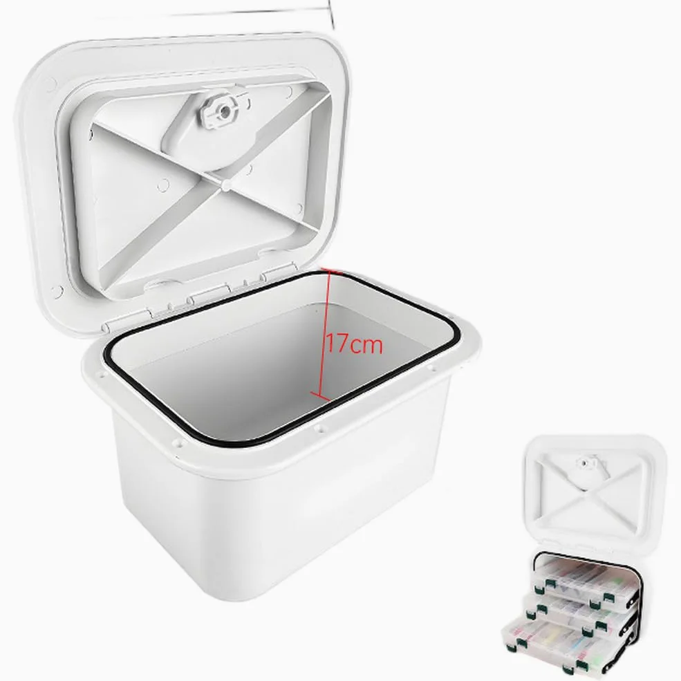 Caja de almacenamiento marina con tapa de rotación de 270 grados, escotilla de cubierta ABS para yate y barco, organizador de cebo y aparejos personalizable, blanco o negro