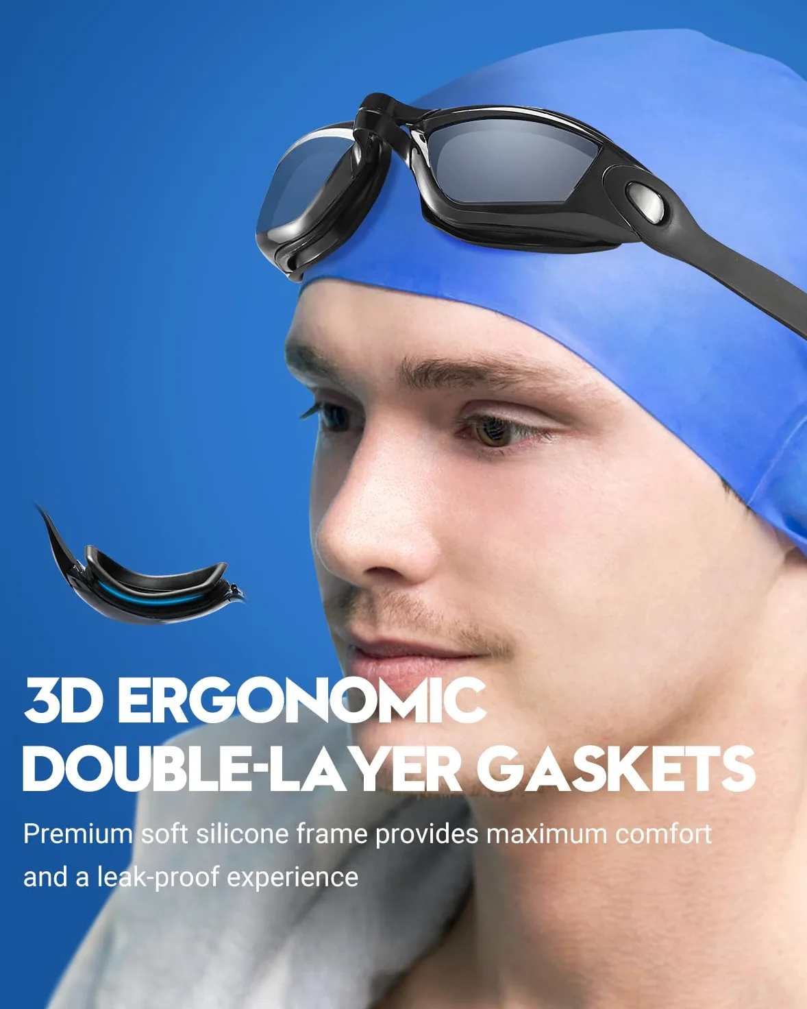 Juego de 2 gafas de natación sin fugas para adultos, hombres, mujeres y jóvenes