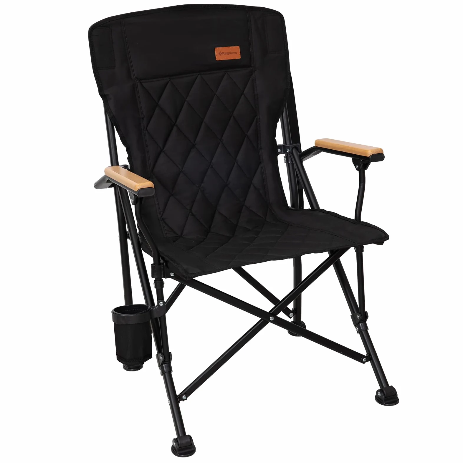 KingCamp Silla de Camping Plegable 136kg, Respaldo Alto, Acolchada | XXL Silla Plegable, con Brazos de Madera, Doble Acolchado, Portavasos, Bolsa de Transporte, para Camping, Jardín y Pesca.