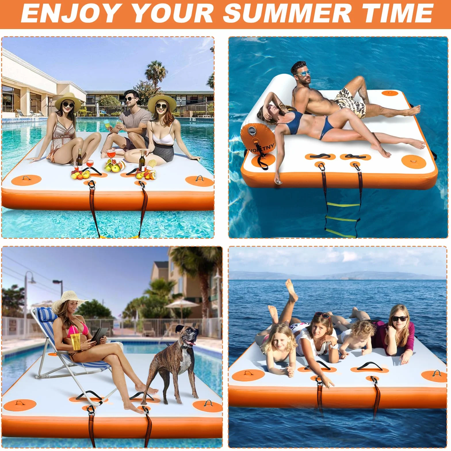 VOFiTNY Inflatable Floating Dock, Air Platform Multi-Person Swim Water Mat with Rope Ladder, None-Slip Surface for Pool Lake Beach