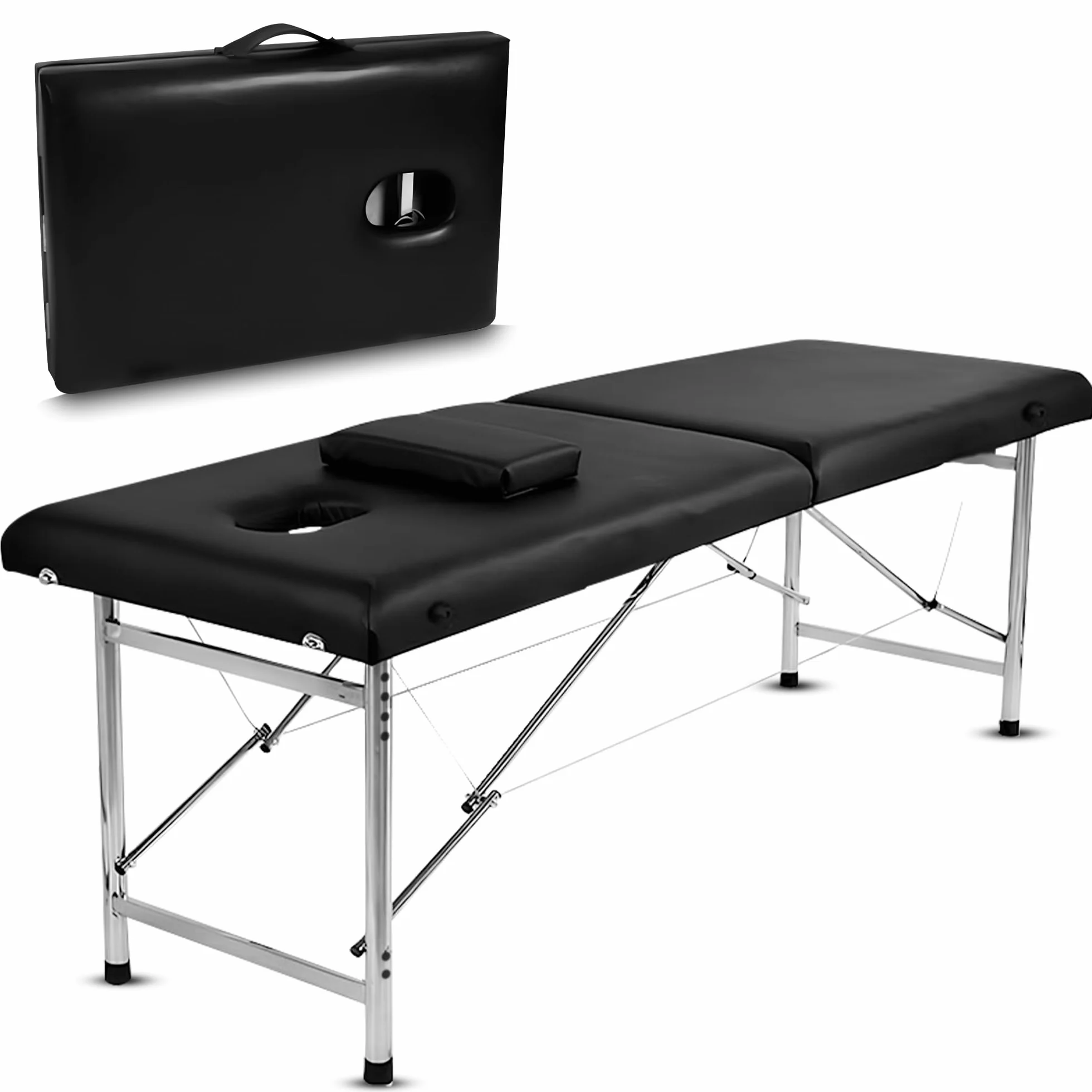 Mesa de masaje plegable profesional Maya de 2 planos, aluminio negro