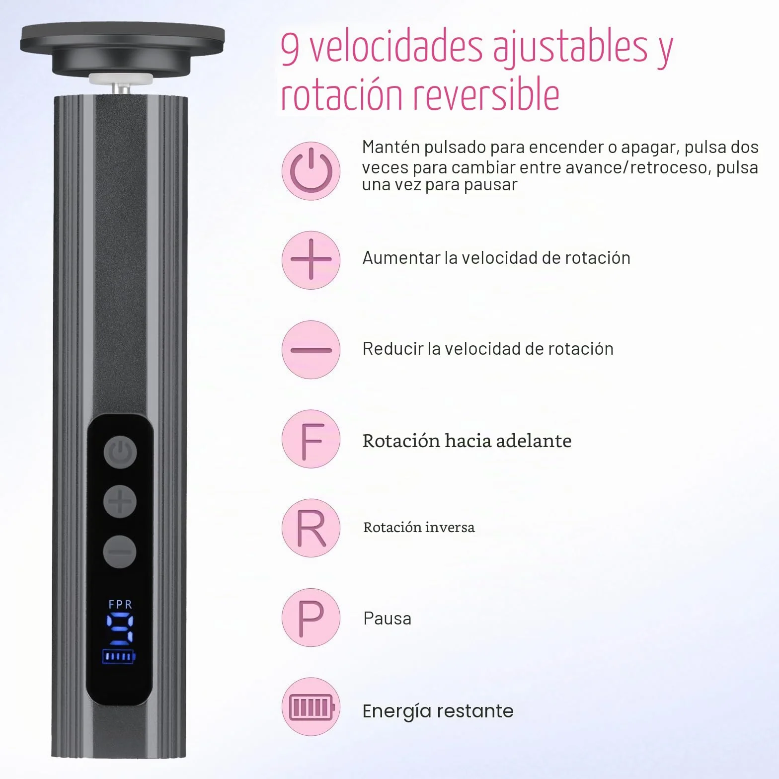 Lima Electrica Pies Durezas Inalambrica 2600mAh 9 Velocidades Ajustables Maquina Quita Callos Pies 2 Placa Pulido Vidrio Nano Gris