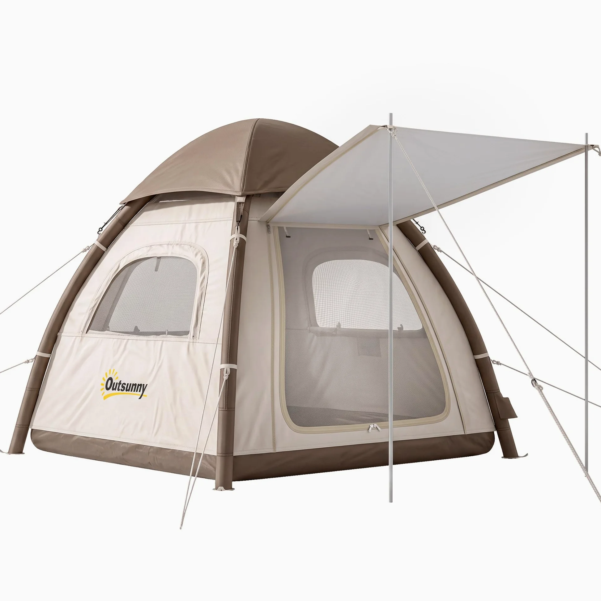Outsunny Tienda de Campaña Inflable con Mosquitera para 3–4 Personas | Tienda de Campaña con Vestíbulo, Bomba, UPF30+, Puertas, Bolsa Transporte, Montaje Rápido, Cubierta Impermeable 3000 mm