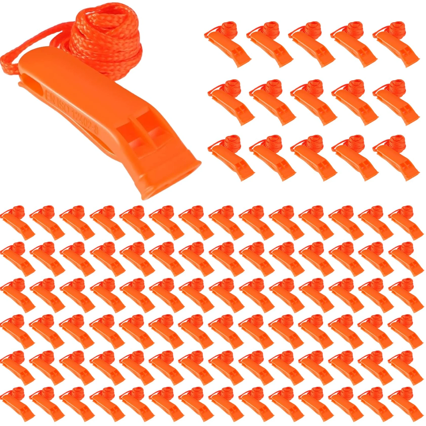 Jorzer Silbato de Emergencia 100PCS Silbato de Seguridad de plástico Ruidoso con cordón Equipo de Supervivencia para Kayak Barco de Pesca Camping Senderismo Caza de Emergencia..