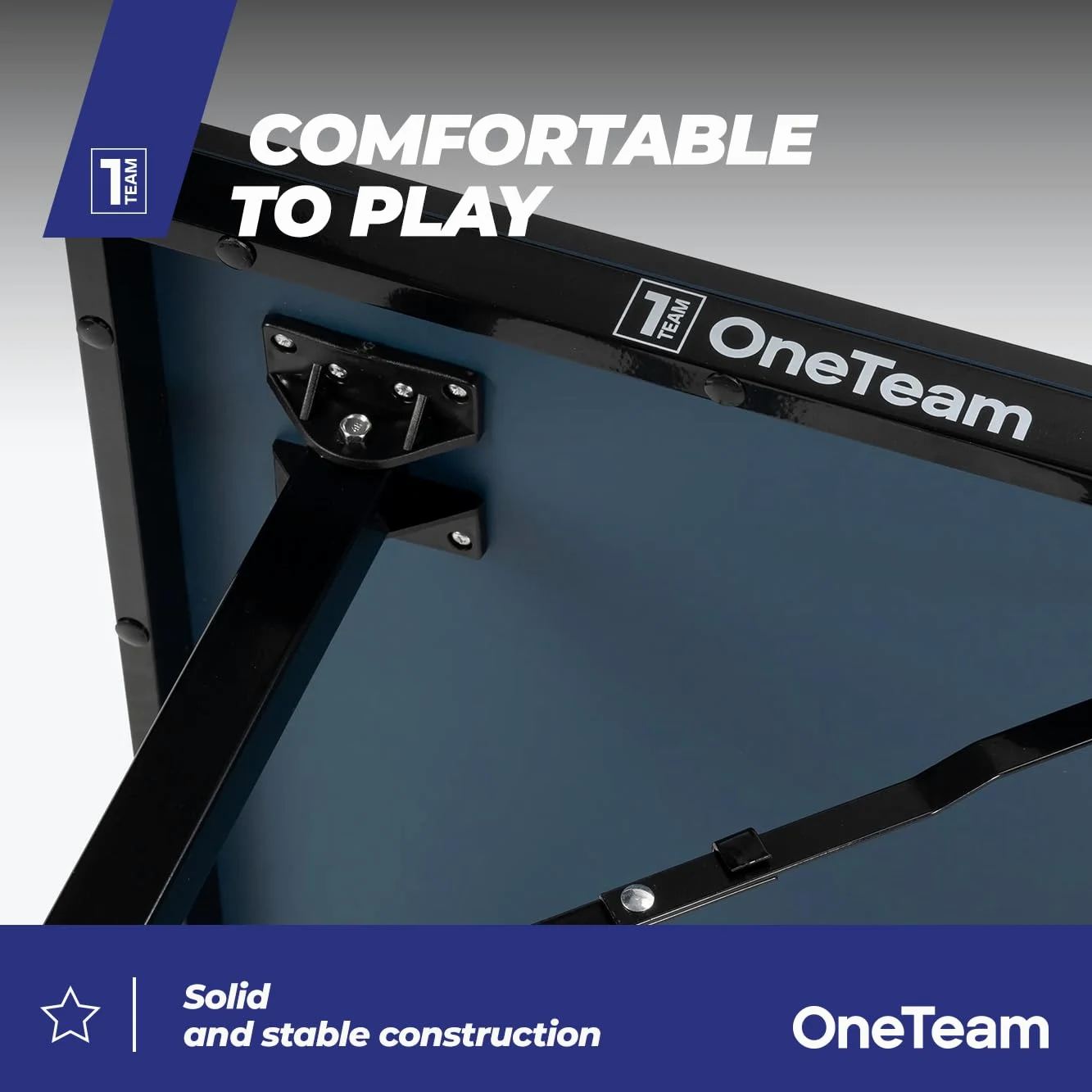 OneTeam Mesa de Ping Pong para Juegos de Interior con Rejilla y Placas Plegables con 2 Compartimentos para Bolas y palés, Ruedas de Transporte con función de Bloqueo