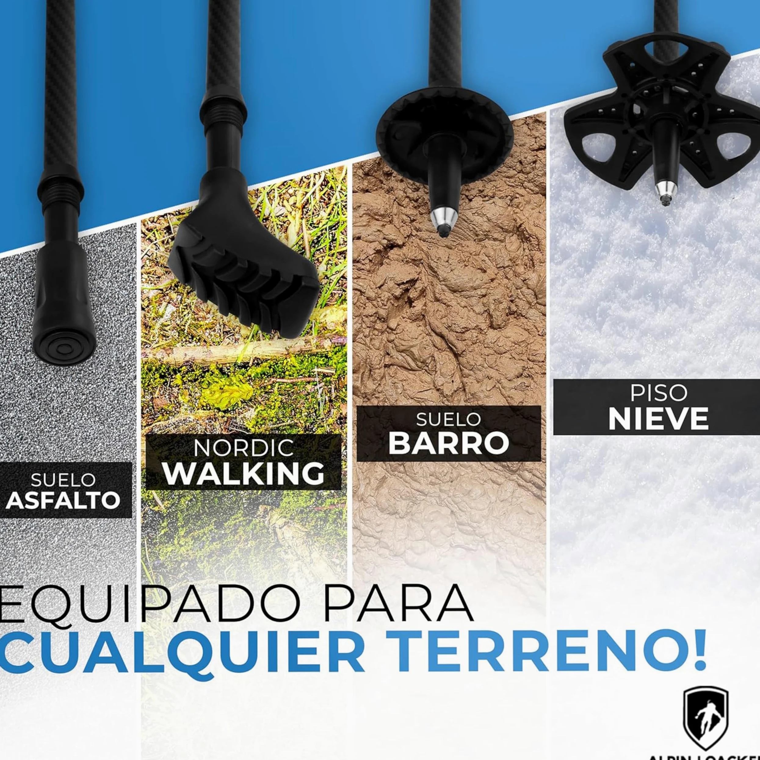 Alpin Loacker Bastones de Trekking Plegables en Carbono y Aluminio | Ligeros, Resistentes y Regulables, Multiusos para Alpinismo, Nordic Walking, Esquí y Trail Running