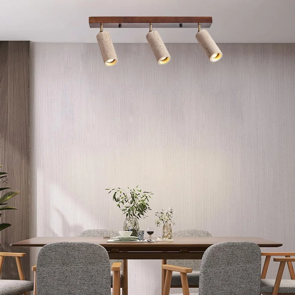 Lámpara de techo ajustable 3 luces Wabi Sabi travertino amarillo color Nogal