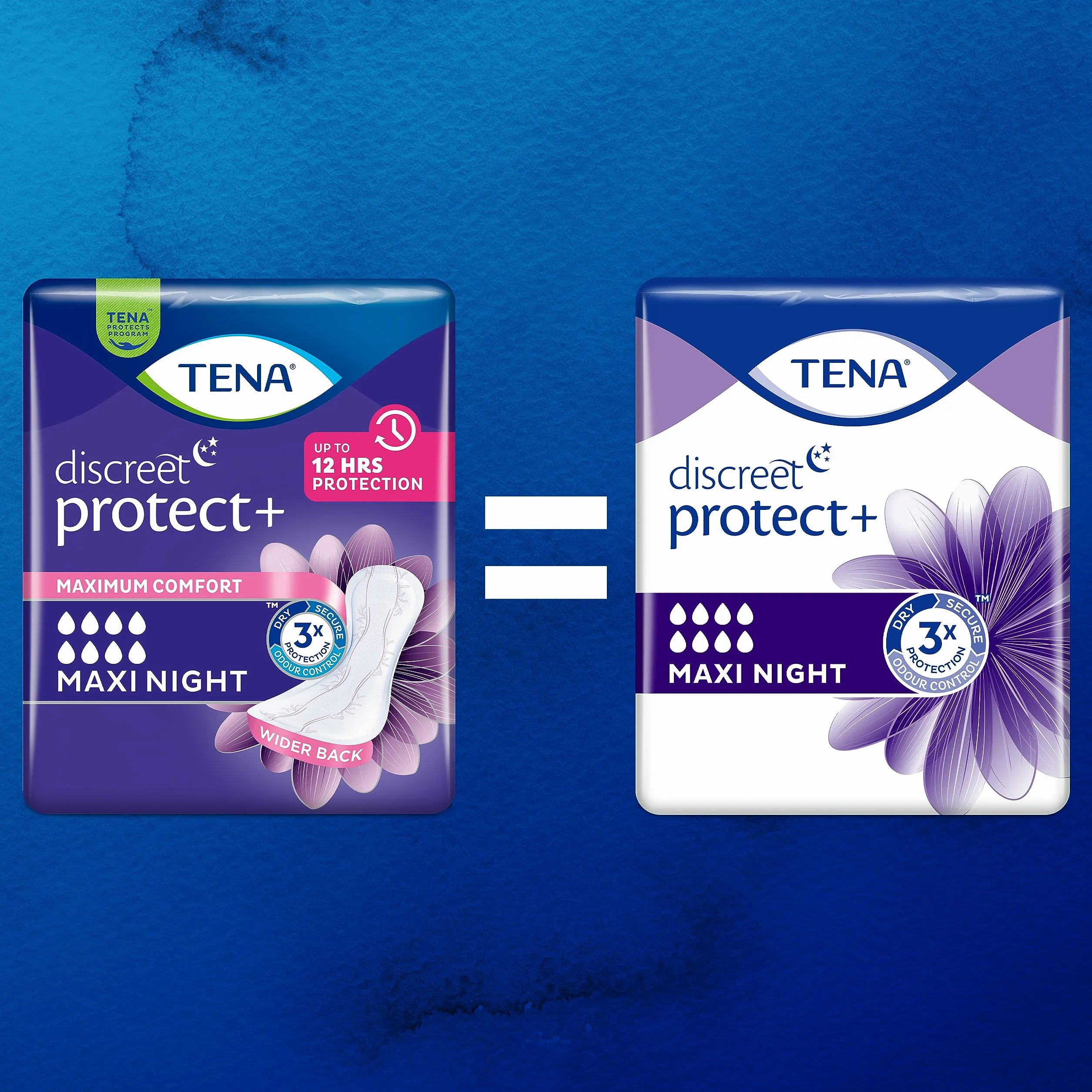 TENA Discreet Protect+ Maxi Night 48 Compresas Nocturnas Mujer Máxima Protección Absorción InstaDRY