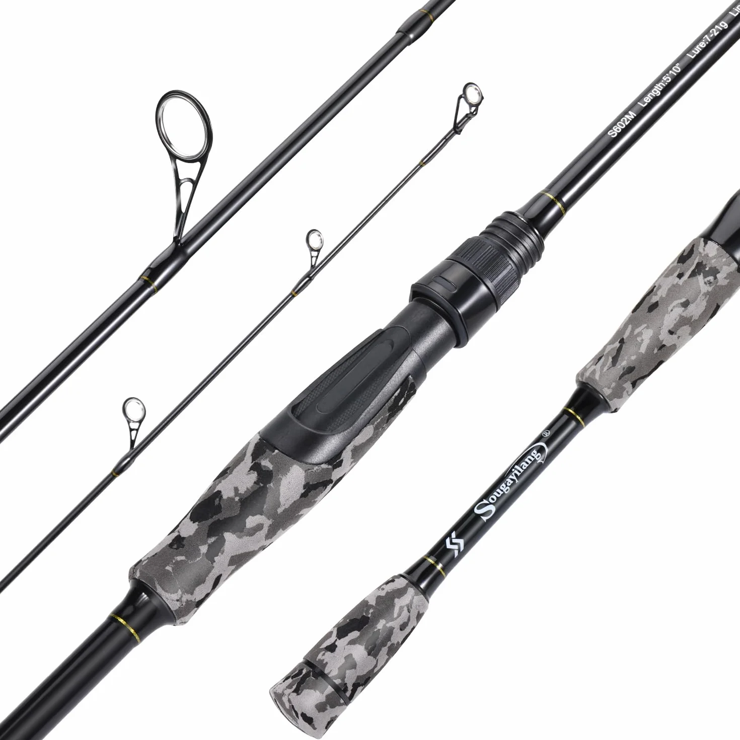 Sougayilang 2-Sections Spinning Rod/Casting Pole -28 Ton Carbon Blank Durable Composite Spin or Bait Fishing Rods with Stainless Steel Guides for Freshwater and Sea Fishing