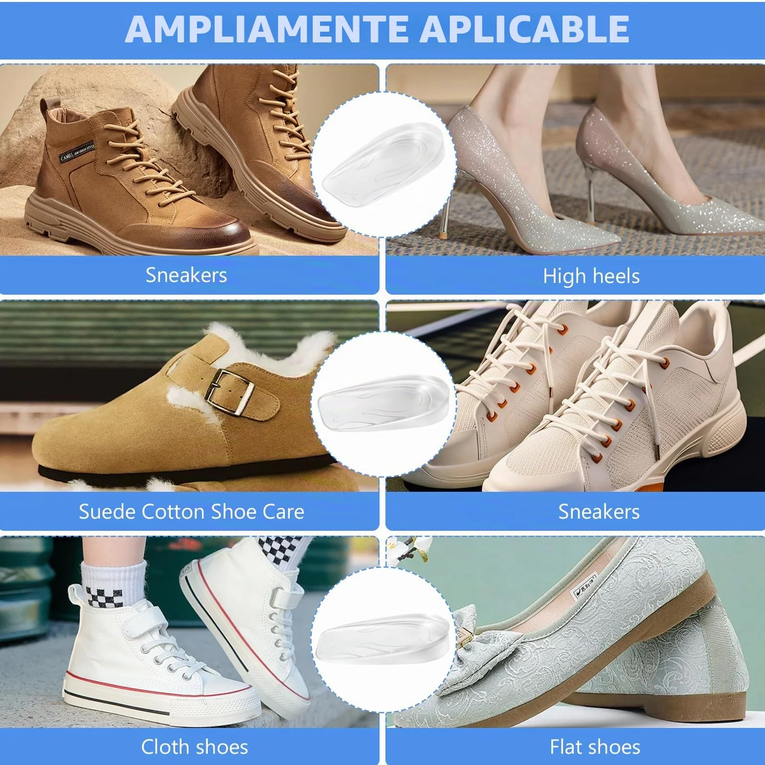 Plantillas de Gel de Silicona para Talón 2 cm, Aumentar Altura Hombre Mujer, Soporte Amortiguación Impactos