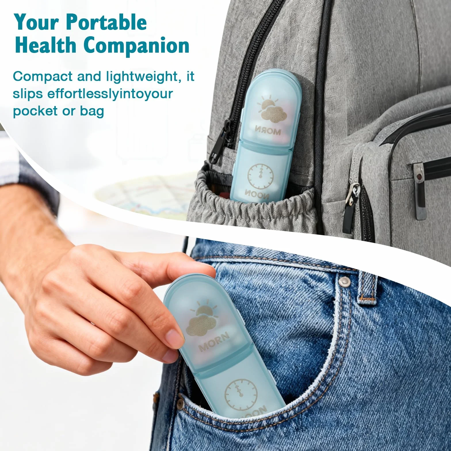 Pastillero Semanal 7 Días 3 Compartimentos Hermético Azul Transparente