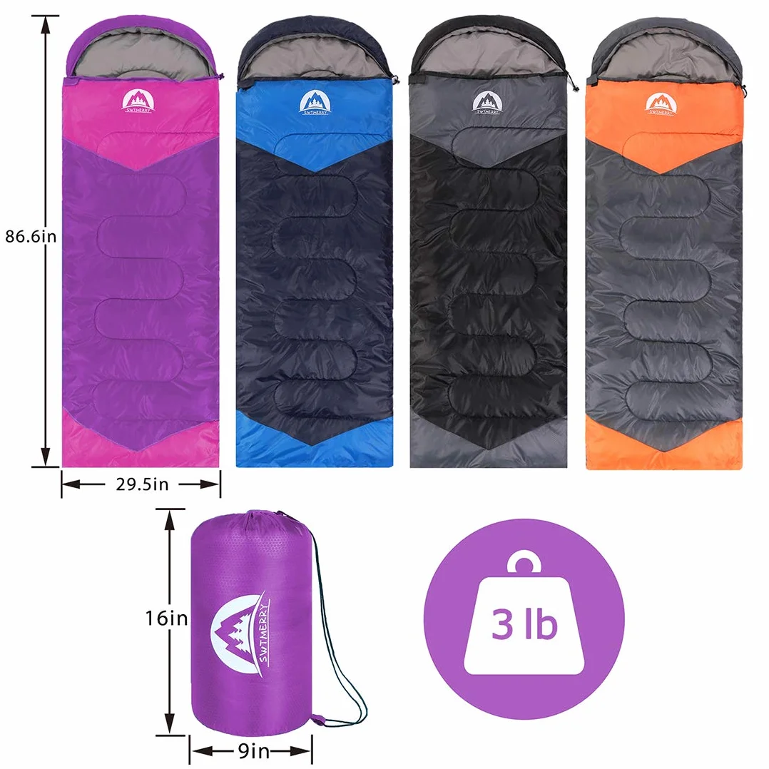 SWTMERRY- Saco de Dormir 4 Estaciones (Verano, Primavera, otoño, Invierno) Clima cálido y frío: Uso Ligero, Impermeable en Interiores y Exteriores para niños Adultos Senderismo Mochilero Camping