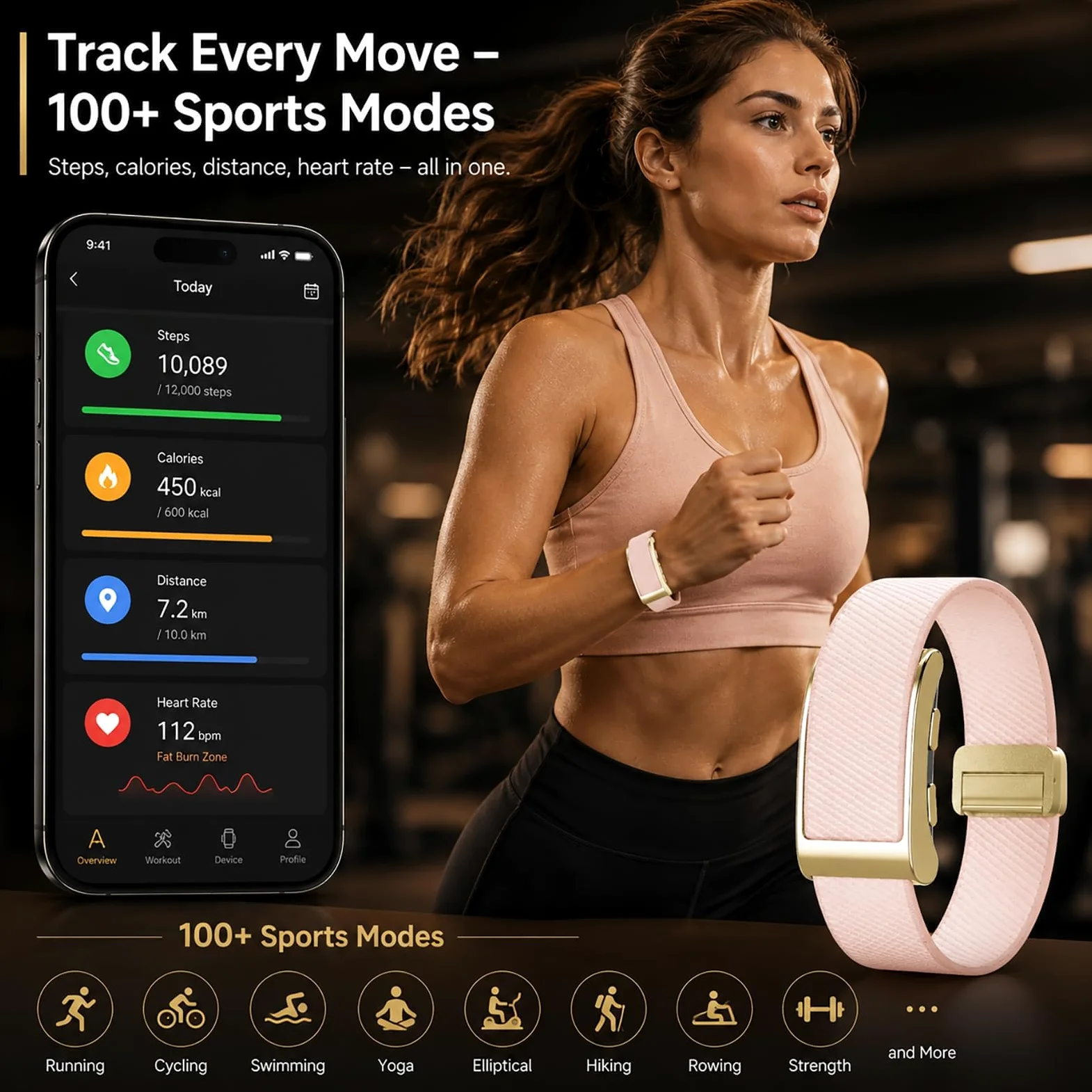 Rastreador de actividad GPS portátil, análisis de salud, monitor de frecuencia cardíaca del sueño, más de 100 modos deportivos, sin pantalla, SOS y detección de caídas, batería de larga duración