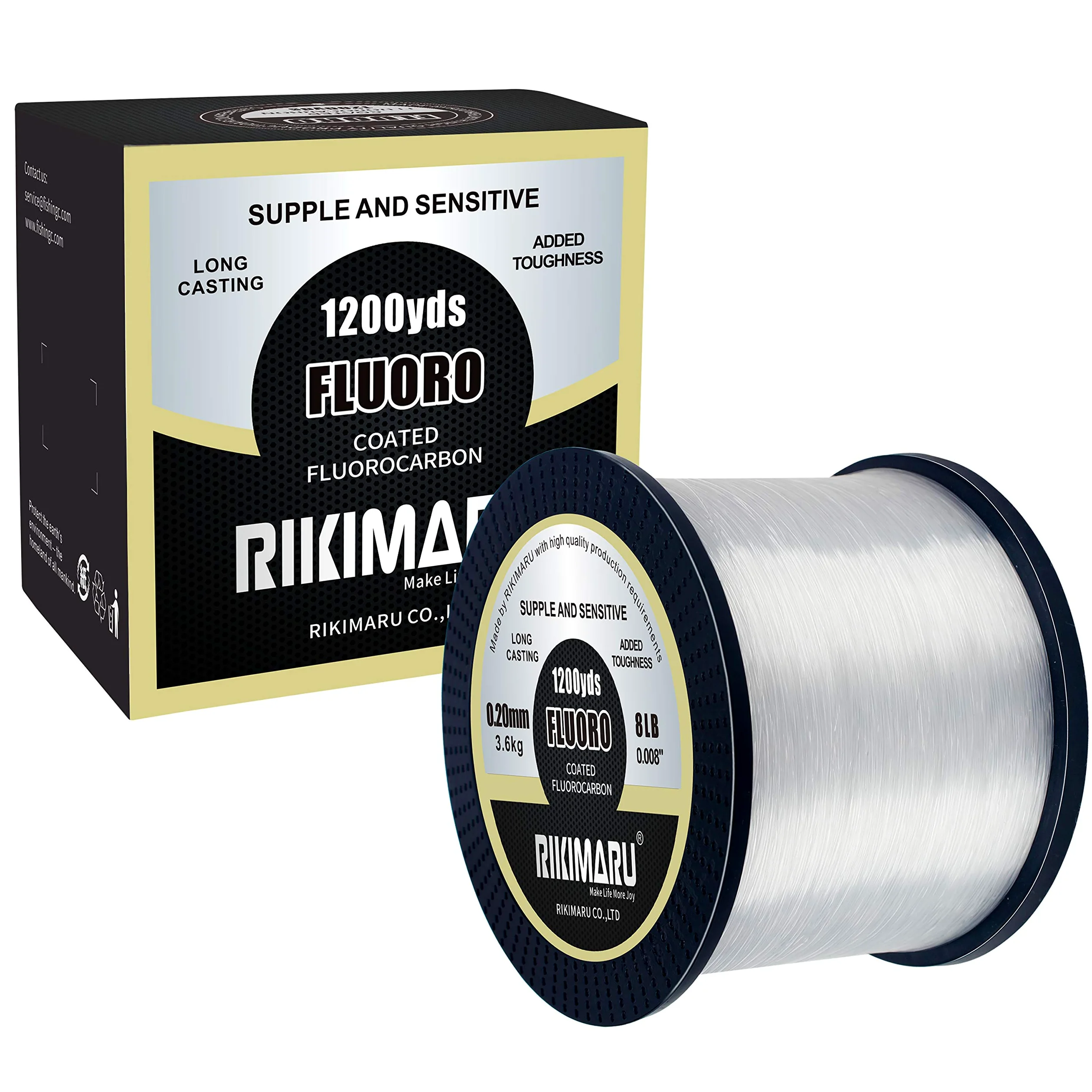 RIKIMARU Fluoro - Línea de Pesca 100% Suave con Revestimiento de fluorocarbono