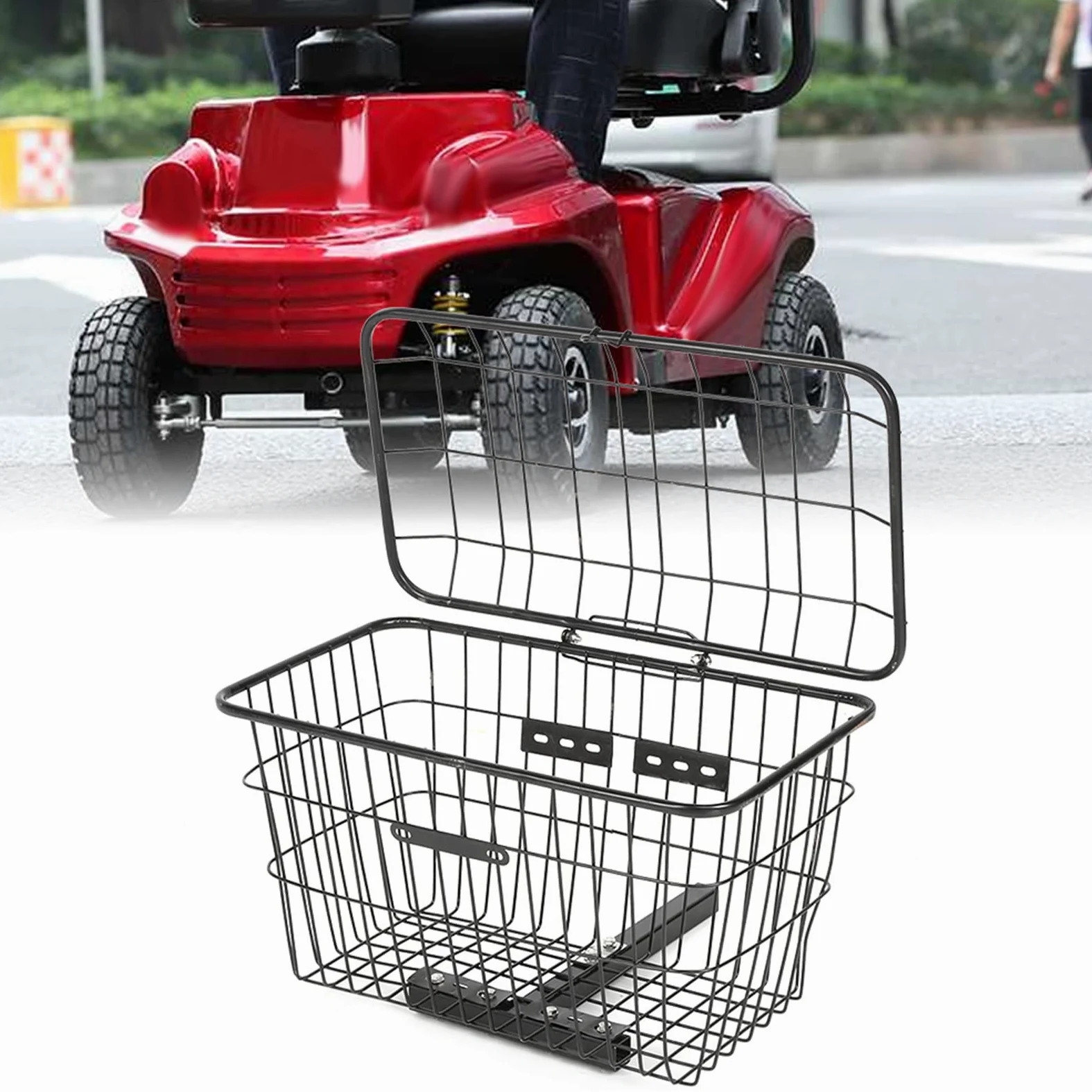 Cesta de Almacenamiento Trasera para Scooter de Movilidad, Bicicleta Eléctrica, Cesta de Almacenamiento para Estante de Carga de Bicicleta, Cesta de Malla de Alambre para Bicicleta con Cubierta, Cesta