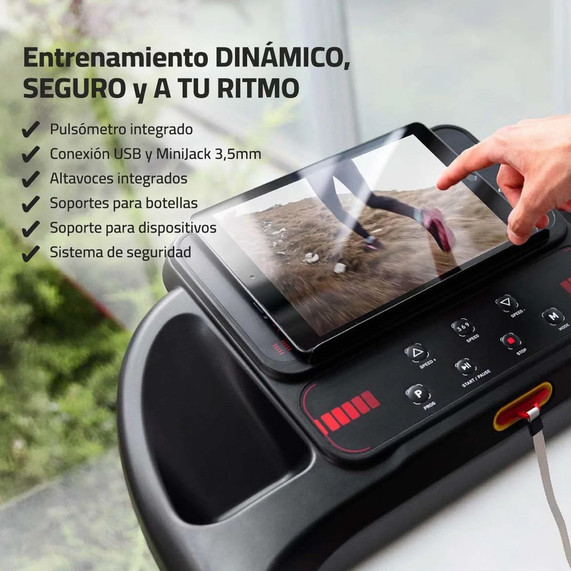 Cinta de Correr Plegable FITFIU Fitness Inclinación 9% y Velocidad Ajustable 14 km/h Conectividad App y Altavoces Integrados 12 Programas y Motor 2.0 HP con Soporte para Tablet MC-90