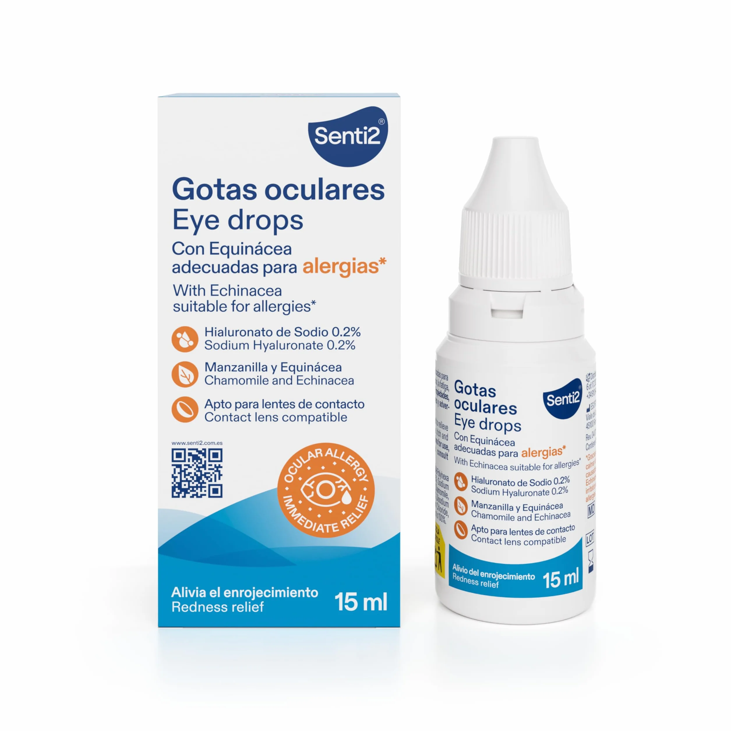 Senti2 Gotas Hidratantes para Ojos Irritados y Secos Lágrima Artificial con Ácido Hialurónico 0,2% 15 ml