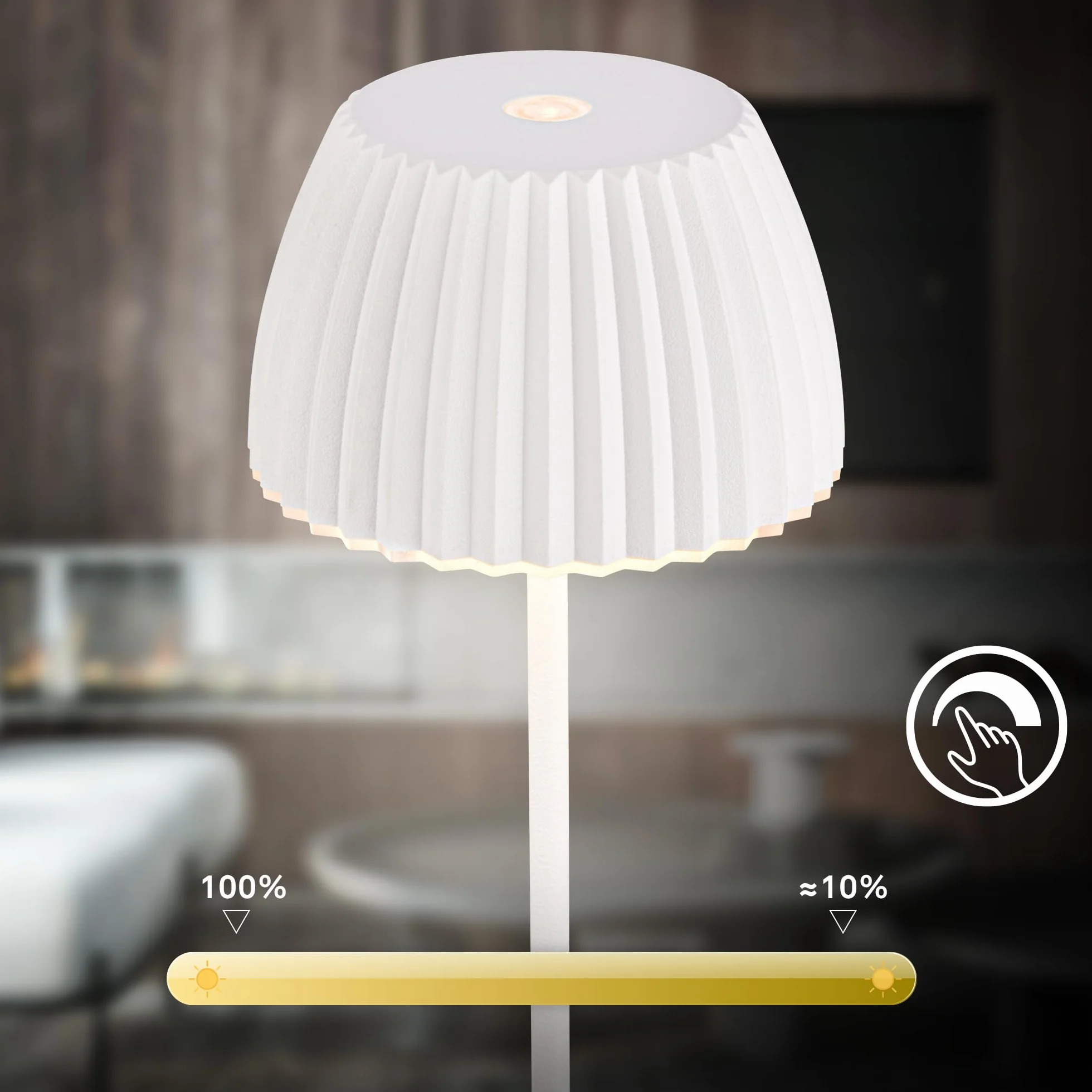 BRILONER Riffle Mini lámpara de mesa LED inalámbrica IP44 con regulador táctil, 8,5x20 cm, blanco