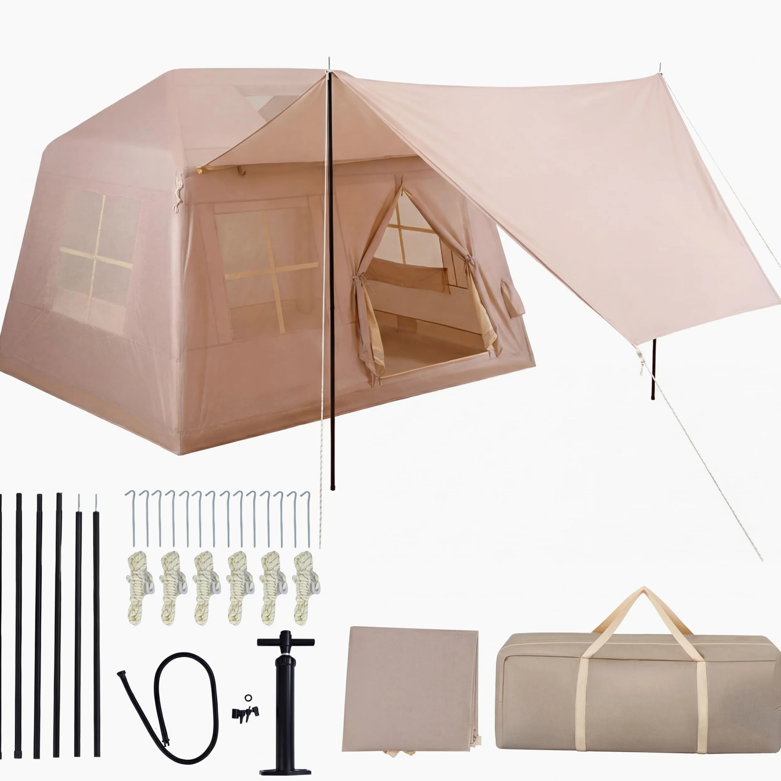 HOMASIS Tienda de Campaña Hinchable para 4-6 Personas | Tienda Inflable con Bomba, Puertas y Ventanas de Malla, Toldo y Bolsa de Transporte, Carpa Portátil para Camping, Senderismo