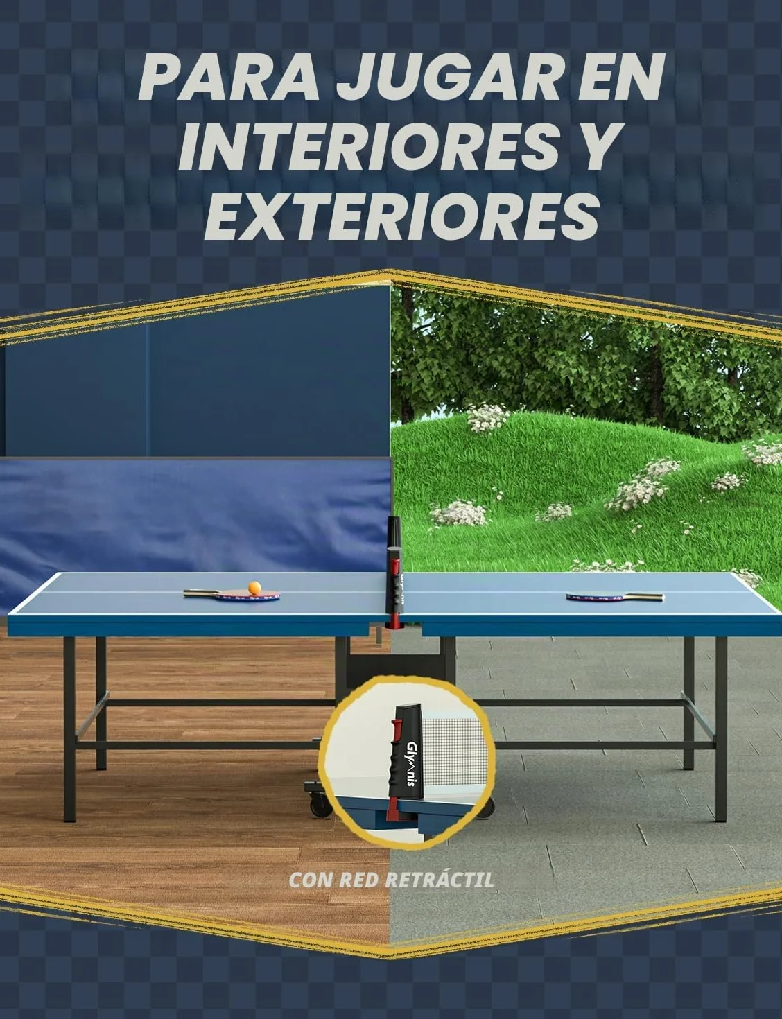 Glymnis Juego de Tenis de Mesa portátil con Red retráctil, Bates y Pelotas de Ping Pong de 3 Estrellas, Bolsa de Almacenamiento, Kit Todo en uno Premium