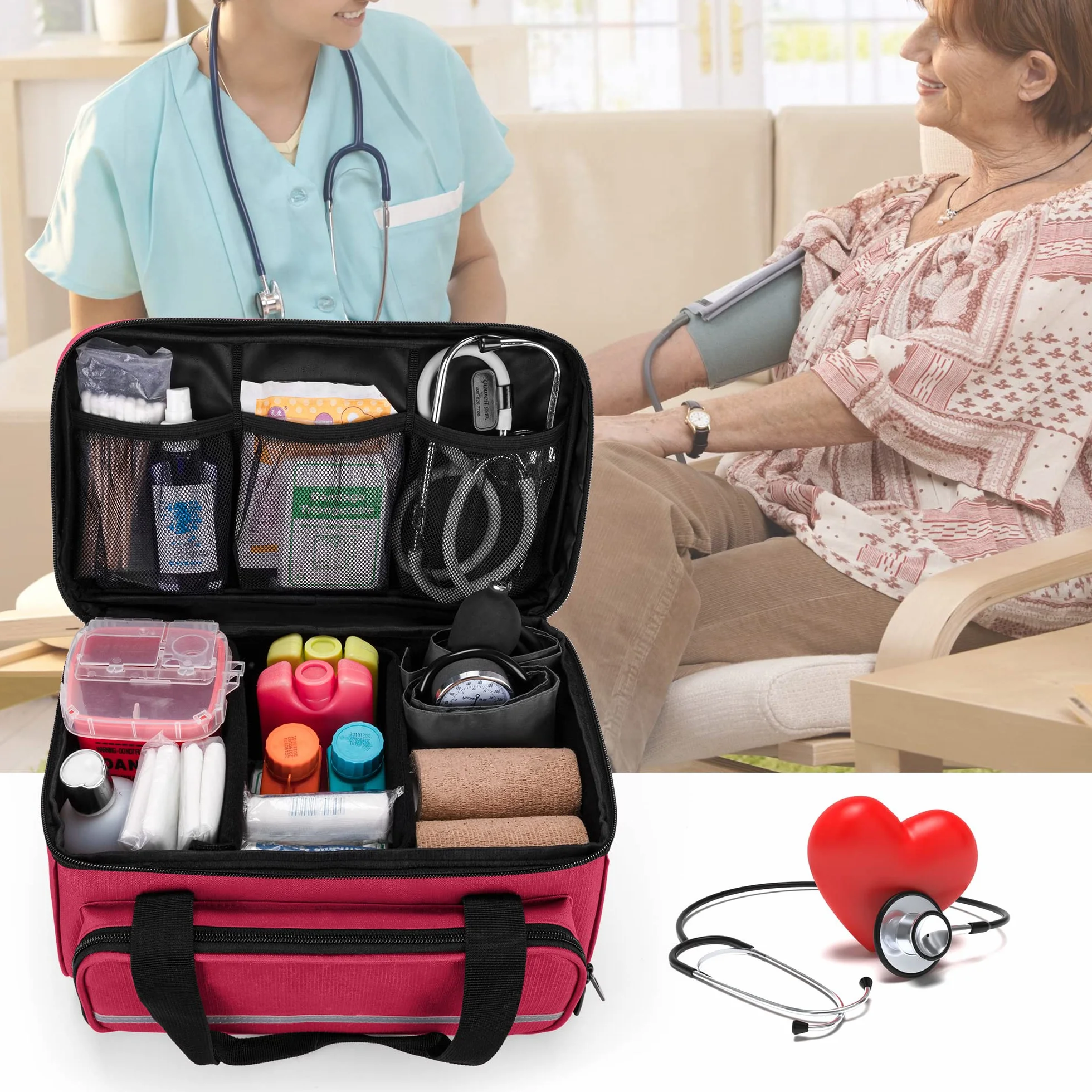CURMIO Botiquín de Primeros Auxilios Vacío, Bolsa Médica de Emergencia Rojo