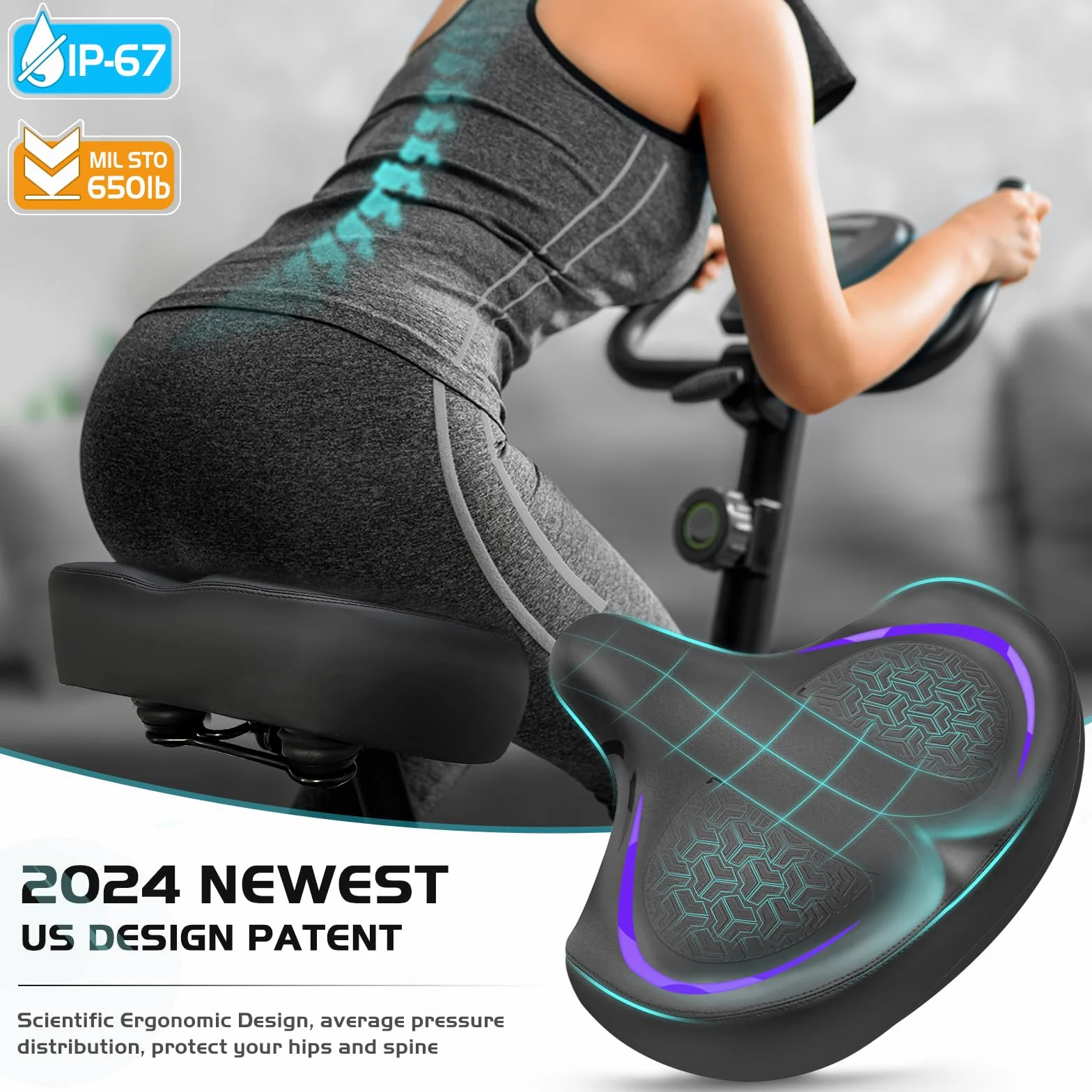 Asiento de bicicleta, asiento de bicicleta para mujeres y hombres, extra cómodo, ancho, asiento cómodo de gran tamaño para bicicletas Peloton, apto para bicicletas estáticas, bicicletas eléctricas
