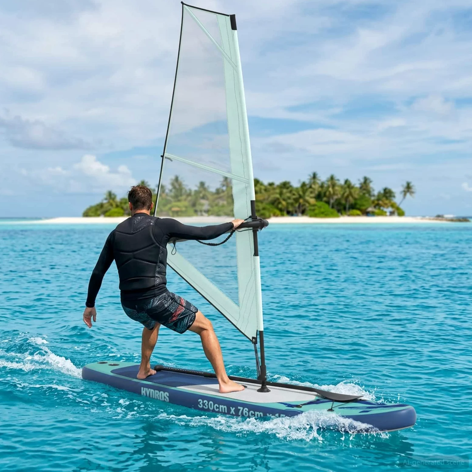 vidaXL Tabla Sup Inflable con Vela HYDROS 330 x 76 x 15 cm Tuquesa