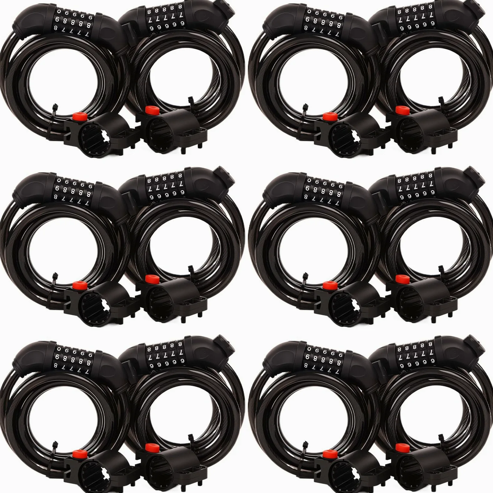 SEPOX Candado de cable reajustable para bicicleta con combinación de 5 dígitos, cerraduras de bicicleta de alta resistencia de 6 pies de acero de vinilo antirrobo con soporte de montaje, color negro,