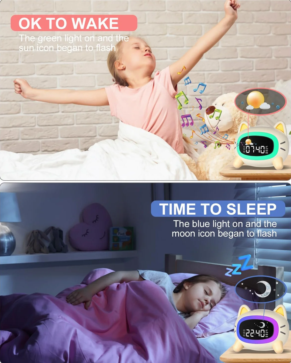 Uplayteck Reloj Despertador Infantil con Luz Nocturna y Alarma Recargable