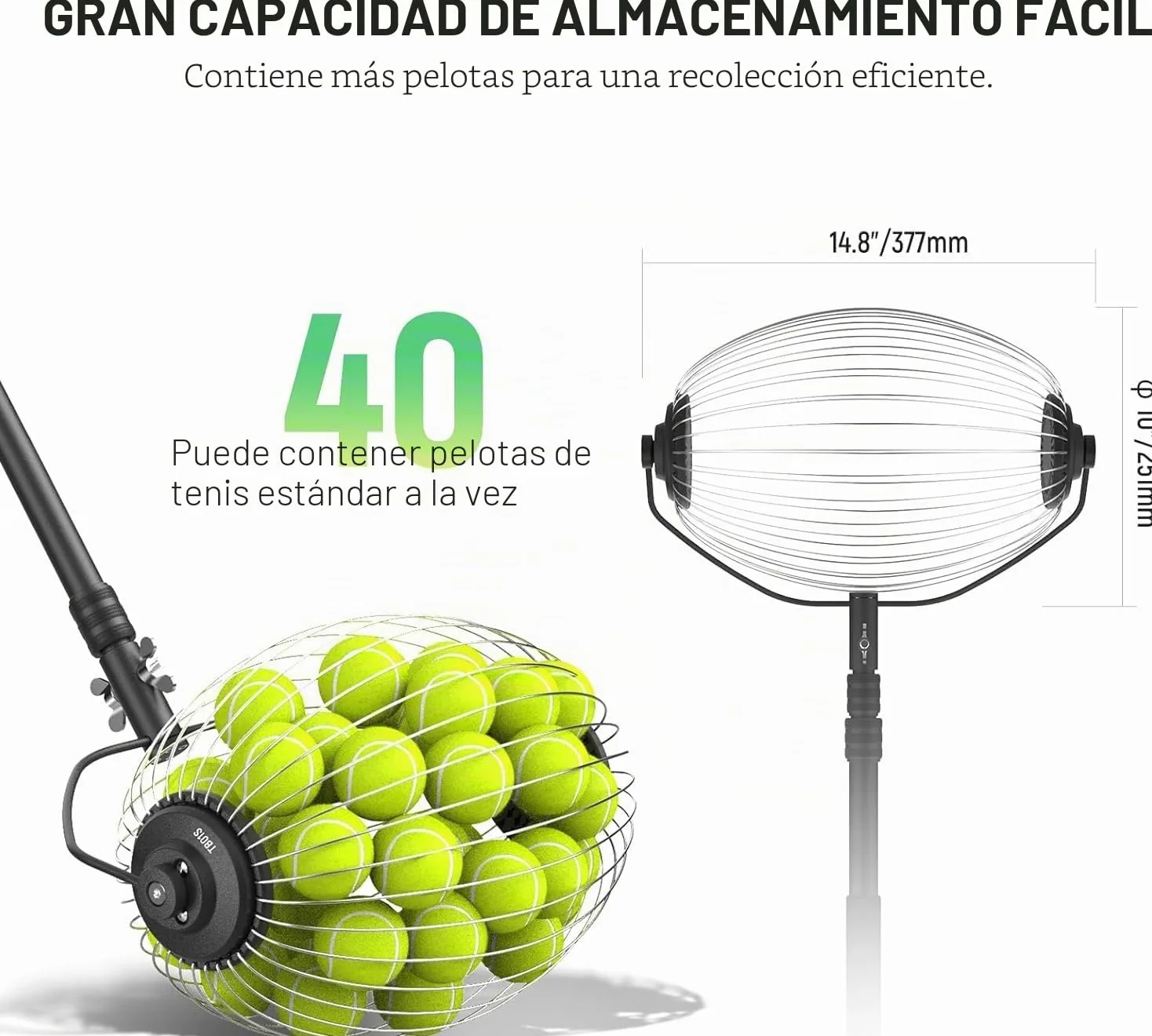 NEEWER Recolector Pelotas Tenis, R30-58/77-148cm 30-58"/77-148cm Telescopic Rolling Ball Retriever Picker Upper Hopper Roller Basket Holder para 40 Pelotas Tenis, Accesorios & Entrenamiento, TB01S