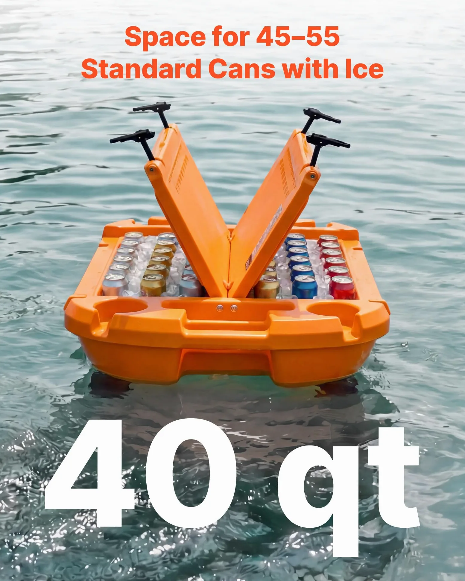 VEVOR Nevera Flotante 37,9 L Enfriador Flotante para Agua y Tierra con Ruedas, Portavasos, Carcasa Rígida Aislada, Cuerda de Remolque, Asas Laterales para Piscina Playa Bebida Barco, Color Naranja