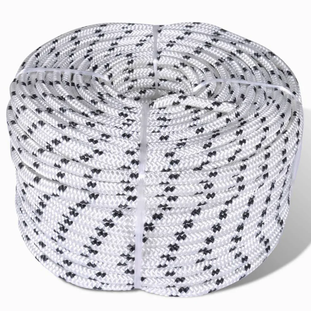 Cuerda trenzada de poliéster para barco, 8 mm, 250 m, color blanco, resistente a los rayos UV, alta resistencia, bajo estiramiento, resistente al agua, versátil para barco, jardín, camping