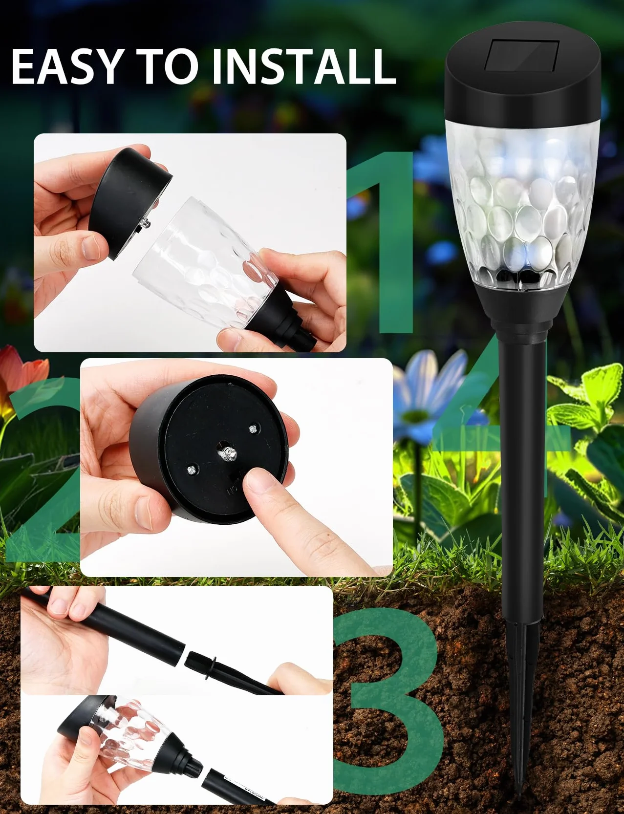 Aigostar Luces Solares Jardín 12 Pcs 6500K Fría Blanca IP44 Impermeable