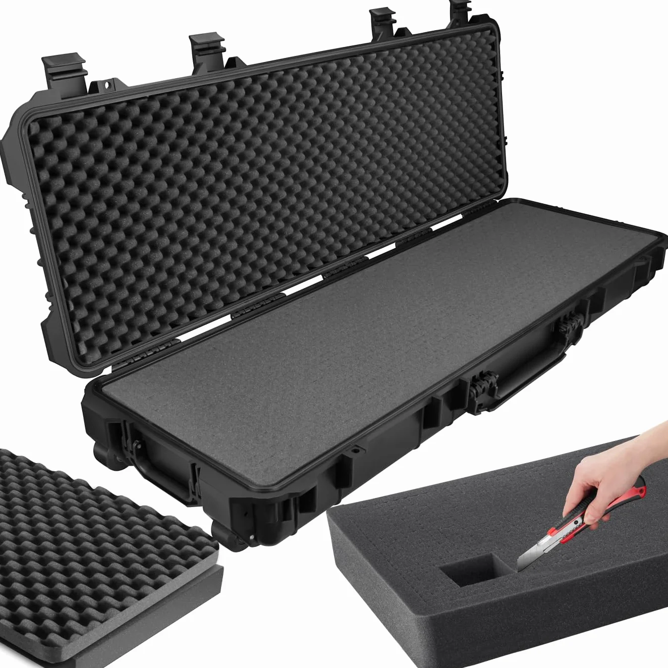 tectake® Caja de Armas largas, Maletin para Rifle, Armas, Carcasa Rígida, Airsoft Armas, Caza, Escopeta de Perdigones, Carabina, Francotirador - Negro