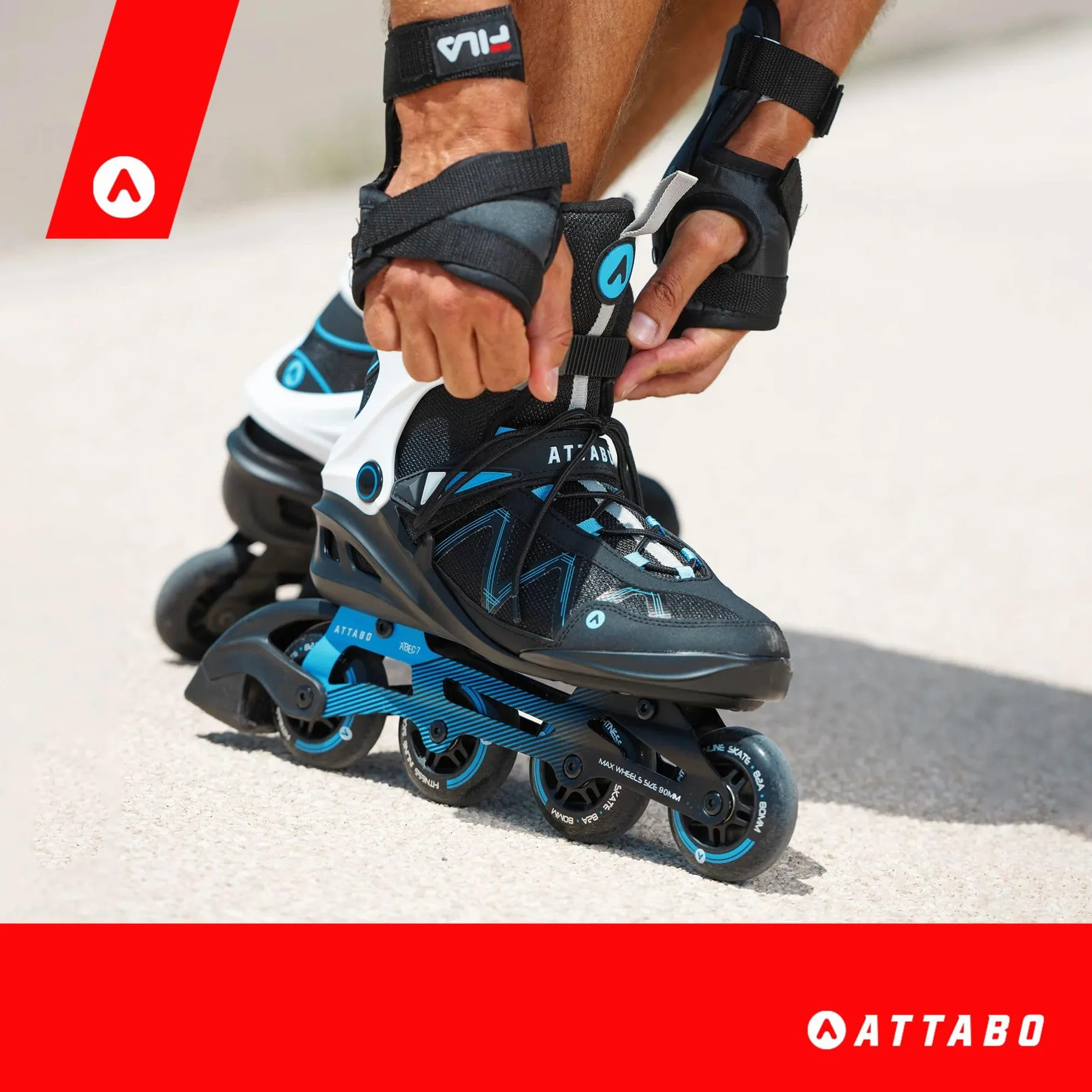 ATTABO Patines en línea Bliss Hombre 40-46 EU Bota Semirrígida Chasis Aluminio Ruedas 80 mm PU Rodamientos ABEC-7 Ajustable Azul