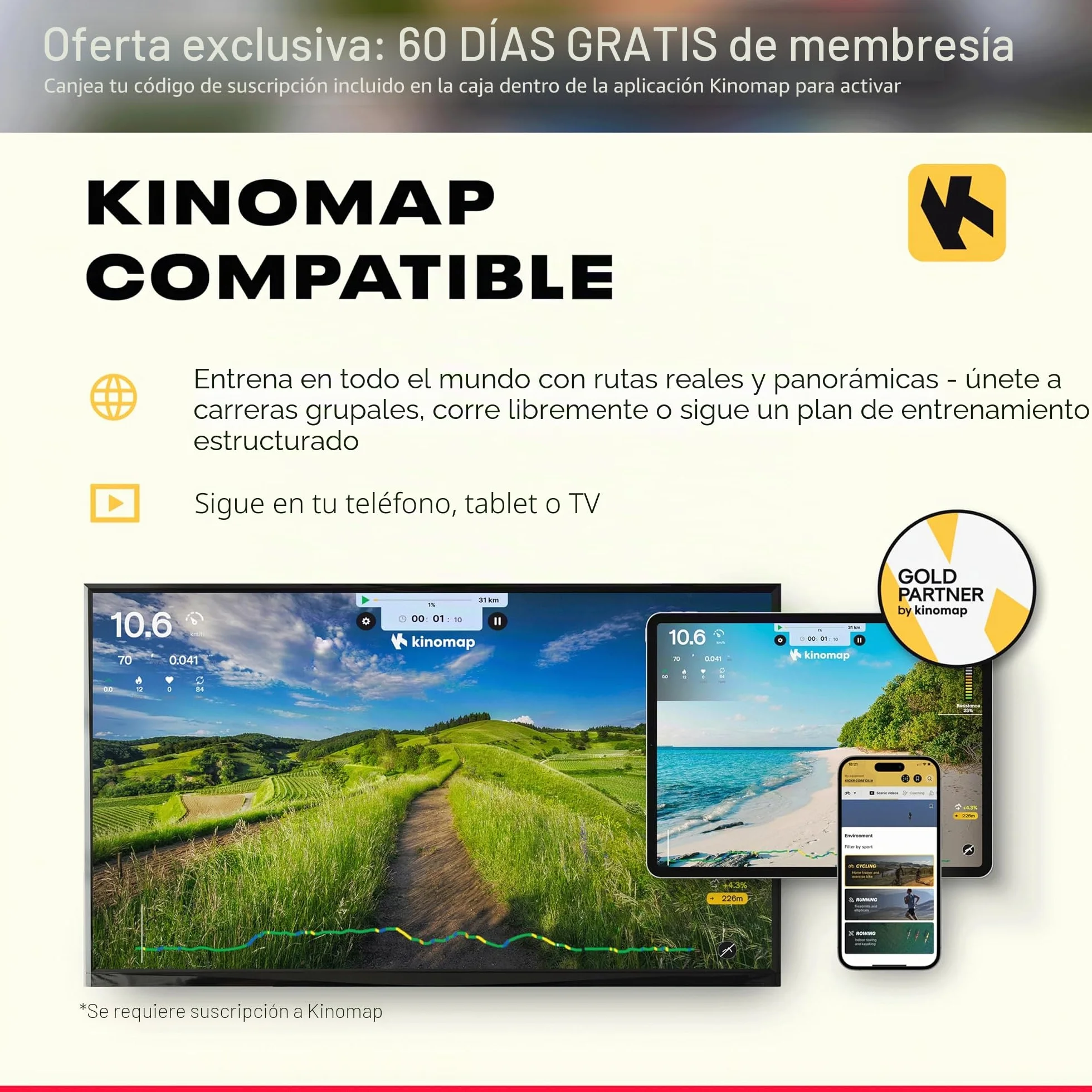 Reebok Cinta de Correr i-Run 5.0 - Kinomap, Zwift - 15km/h - 120x46cm - LCD