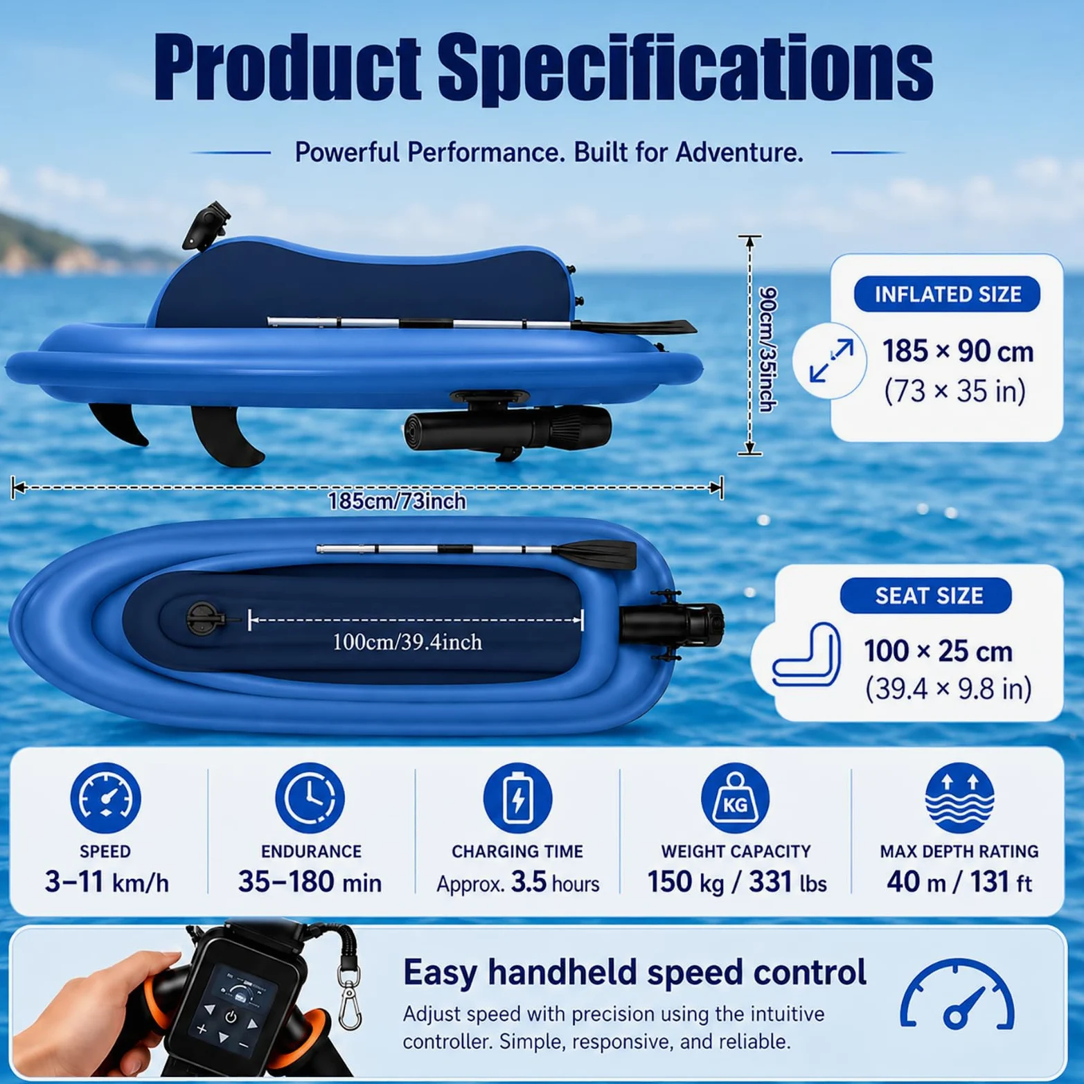 Barco Surf eléctrico Rush Wave y Moto acuática Inflable, Patinete acuático con Motor 500W/700W, lancha Jet Plegable Carga 330 Libras for Piscina, Lago y océano