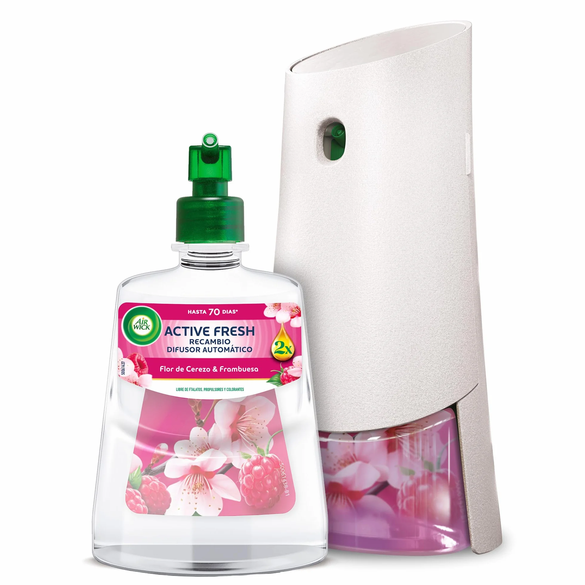 Air Wick Active Fresh Spray Automático Sin Aerosol Ambientador Hogar Flor de Cerezo Frambuesa 2x Aceites Esenciales
