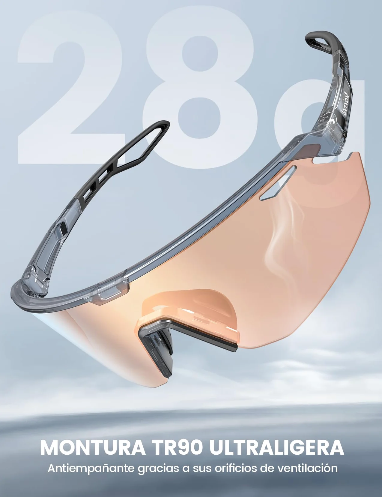 Lamicall Fotocromáticas Gafas Sol Ciclismo Hombre, Gafas de Sol Deportivas | 3S Fotocromática, 28g Ultraligero-TR90, UV400 Protección, Almohadilla Nasal Ajustable, Gafas para Pesca/Running/Senderismo