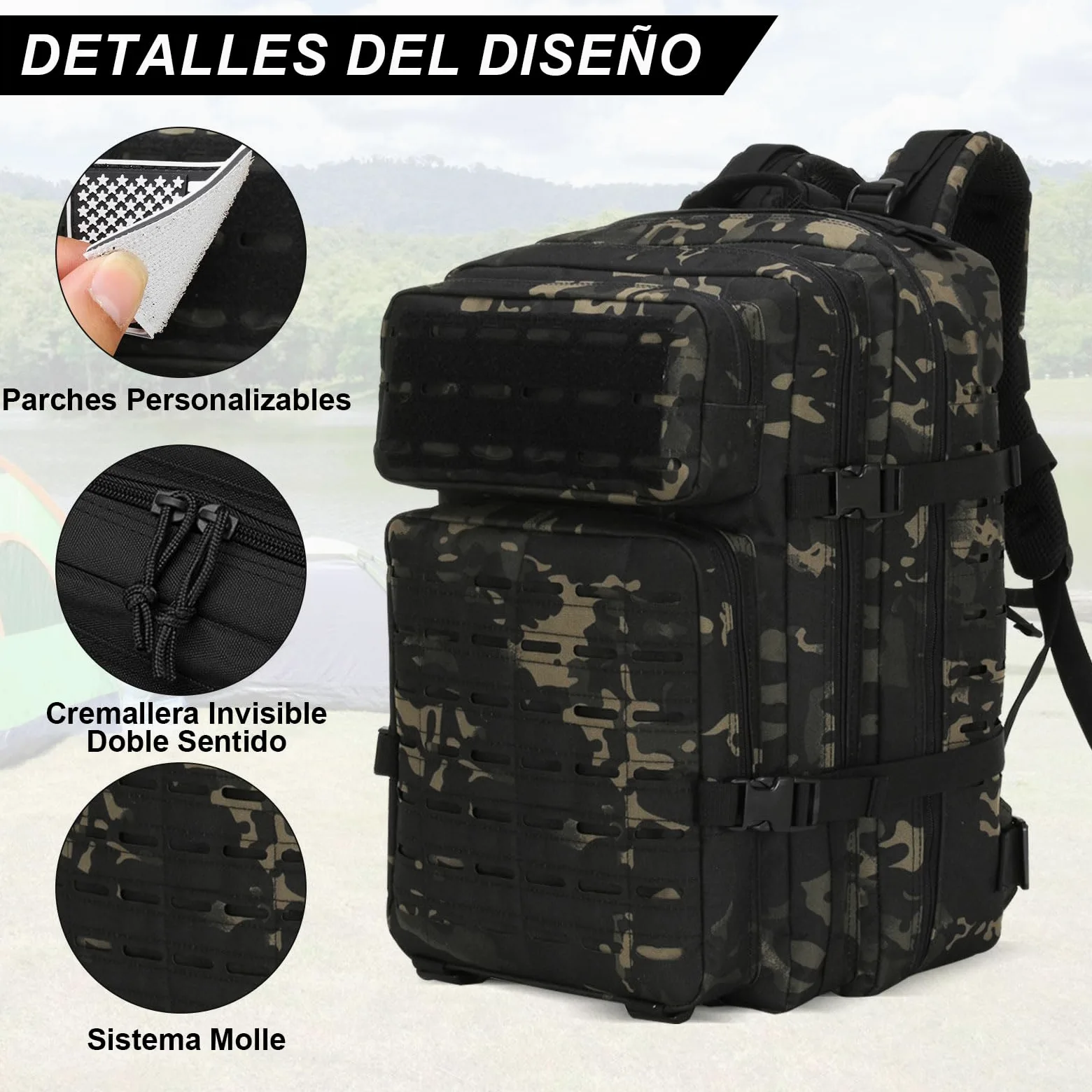 Mochila Táctica 45L Militar, Paquete de Asalto Molle de Gran Capacidad Impermeable Bolsa para Ejército, Mochilas de Marcha para Emergencias de 3 Días Caza Senderismo Acampada Actividad al Aire Libre