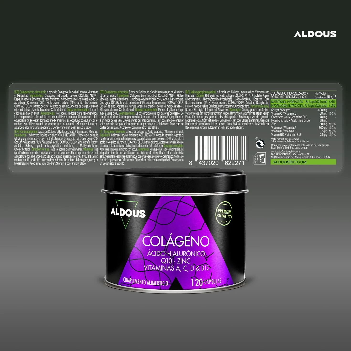 Colágeno Hidrolizado Puro + Ácido Hialurónico + Coenzima Q10 + Vitaminas B12 + Zinc 120 Días Máxima Dosis Fórmula Avanzada Articulaciones Piel Energía