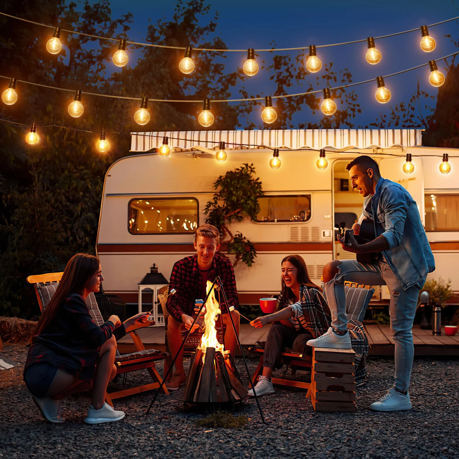 FIFlying Cadena de luces para exteriores 8.8 m IP54 impermeable 12+1 bombillas inastillables